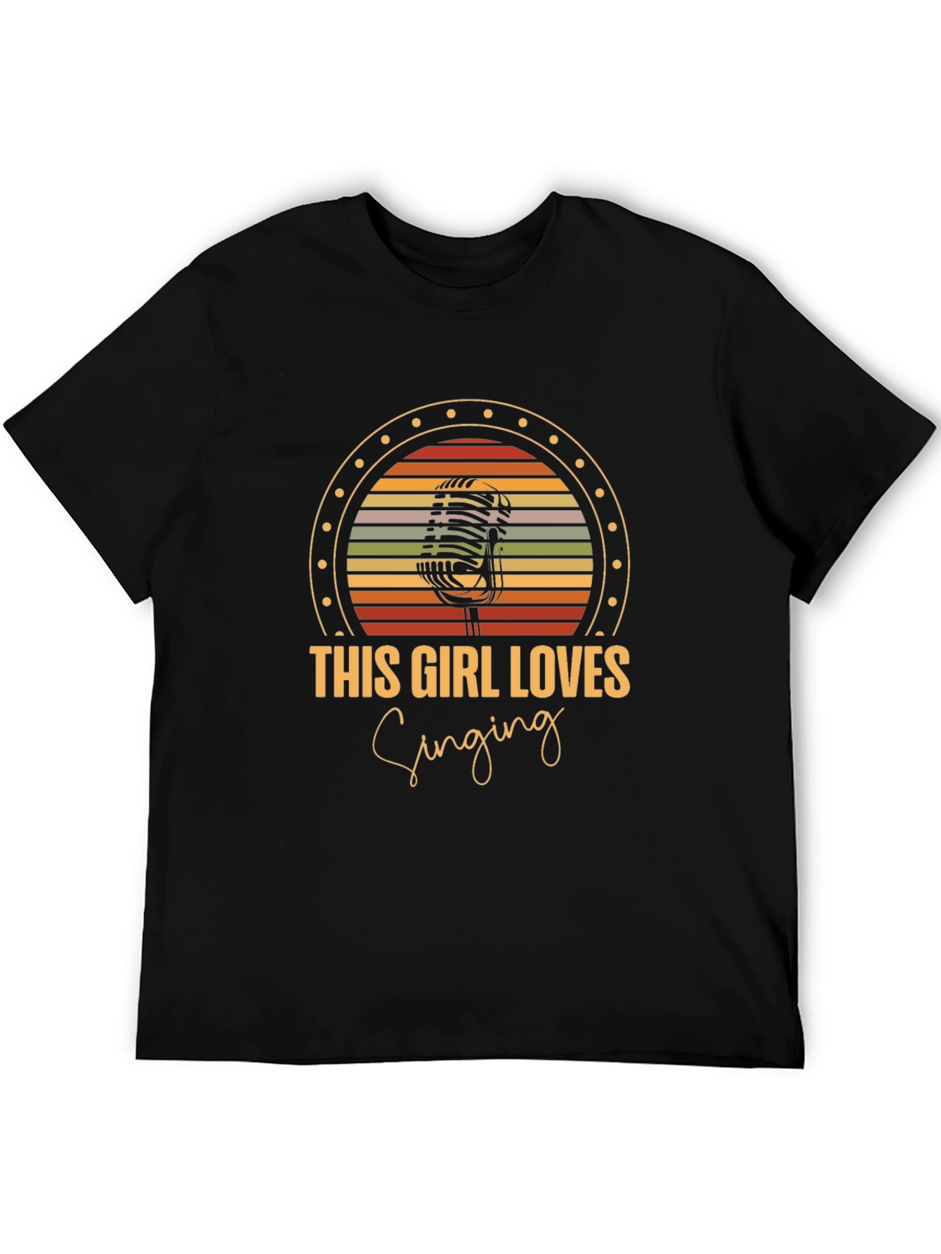 Black This Girl Loves Singing Retro Microphone Graphic T-Shirt view 5
