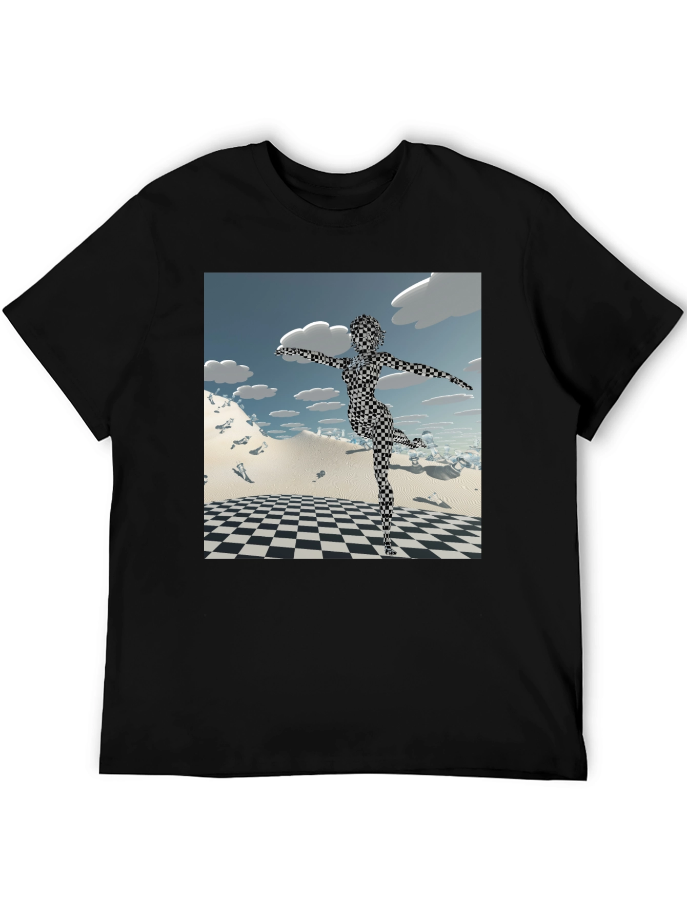Black Abstract Black Tee: Checkered Figure view 5