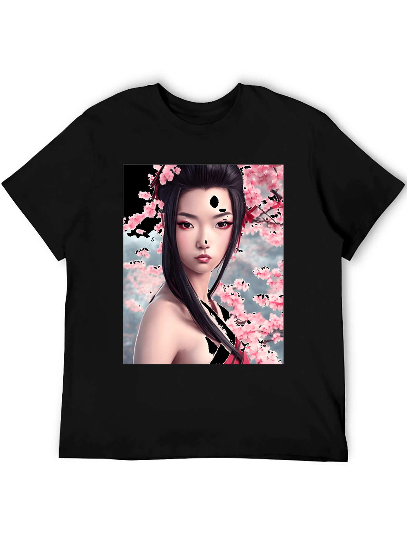 Black Geisha Cherry Blossom Graphic T-Shirt view 5