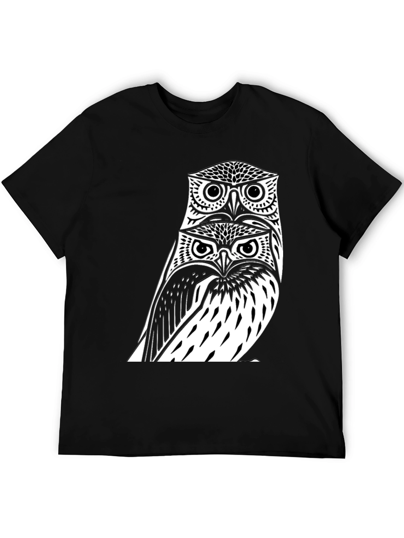 Black Stacked Owl Graphic Tee - Black Cotton Blend view 5