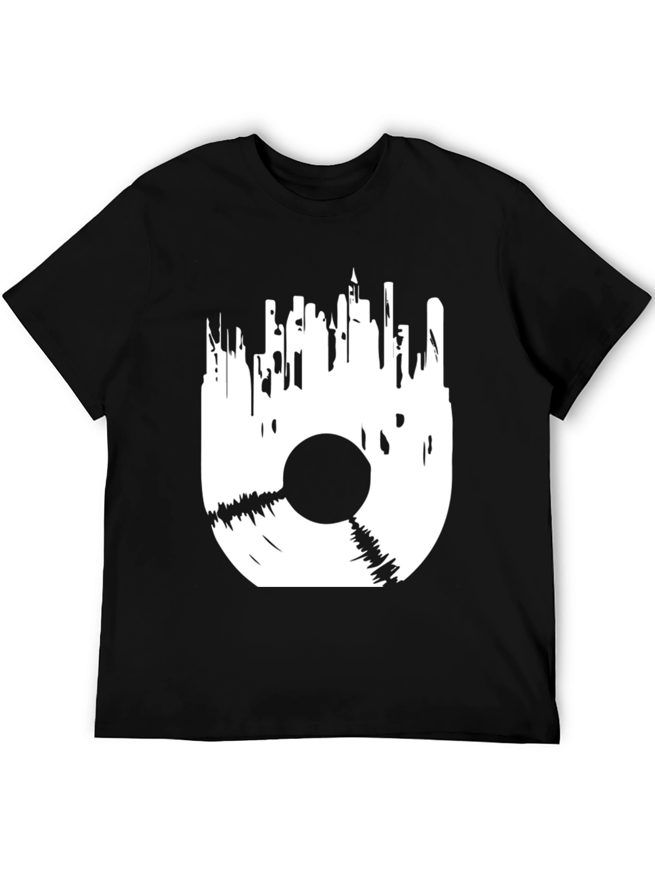 Black Vinyl Cityscape Graphic Tee - Black Cotton Blend view 5