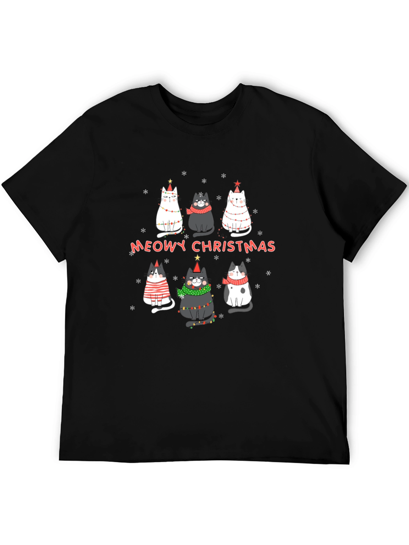Black Meowy Christmas Cats Graphic T-Shirt view 5