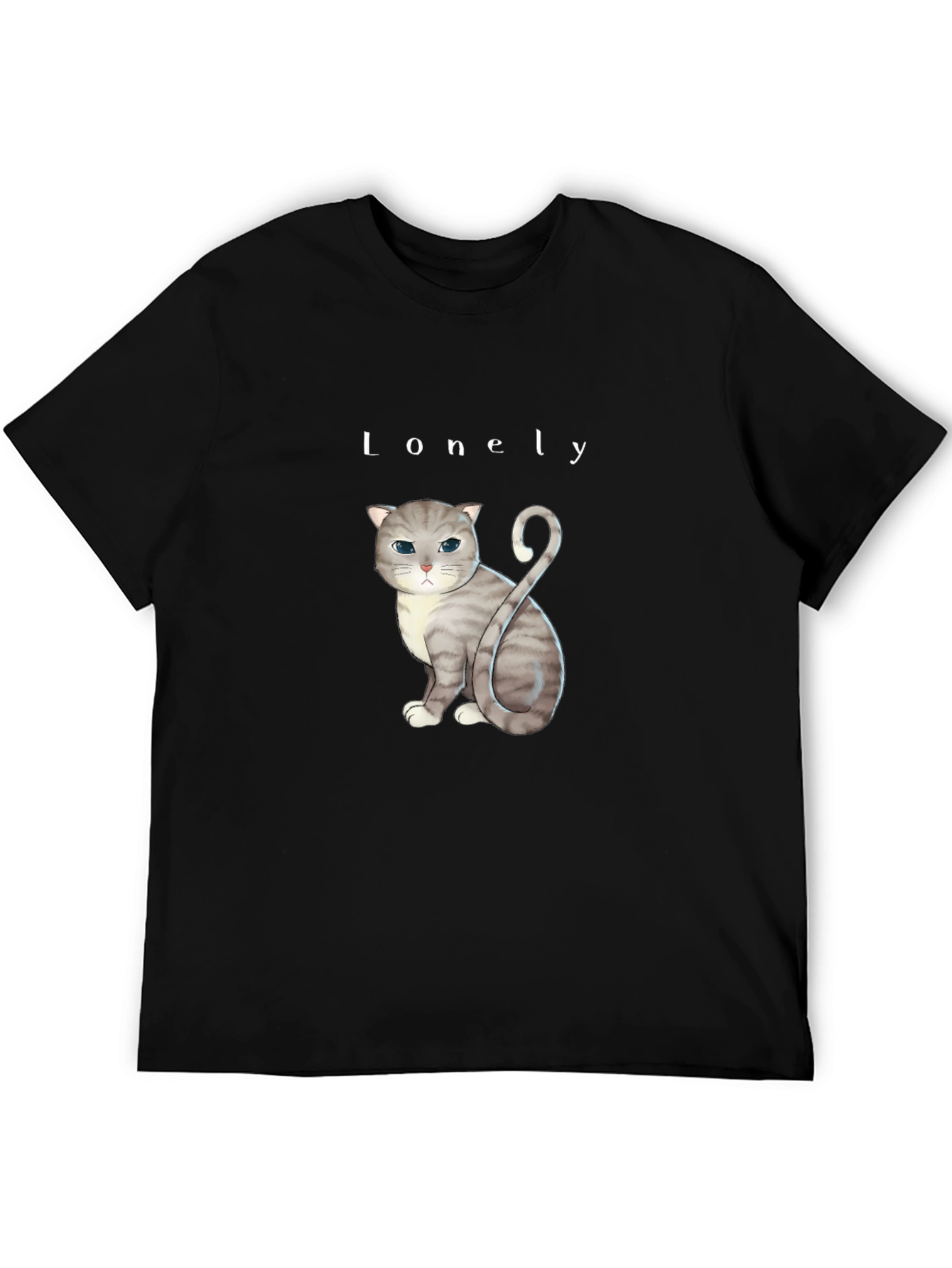 Black Lonely Cat Graphic T-Shirt - Soft Cotton Blend view 5