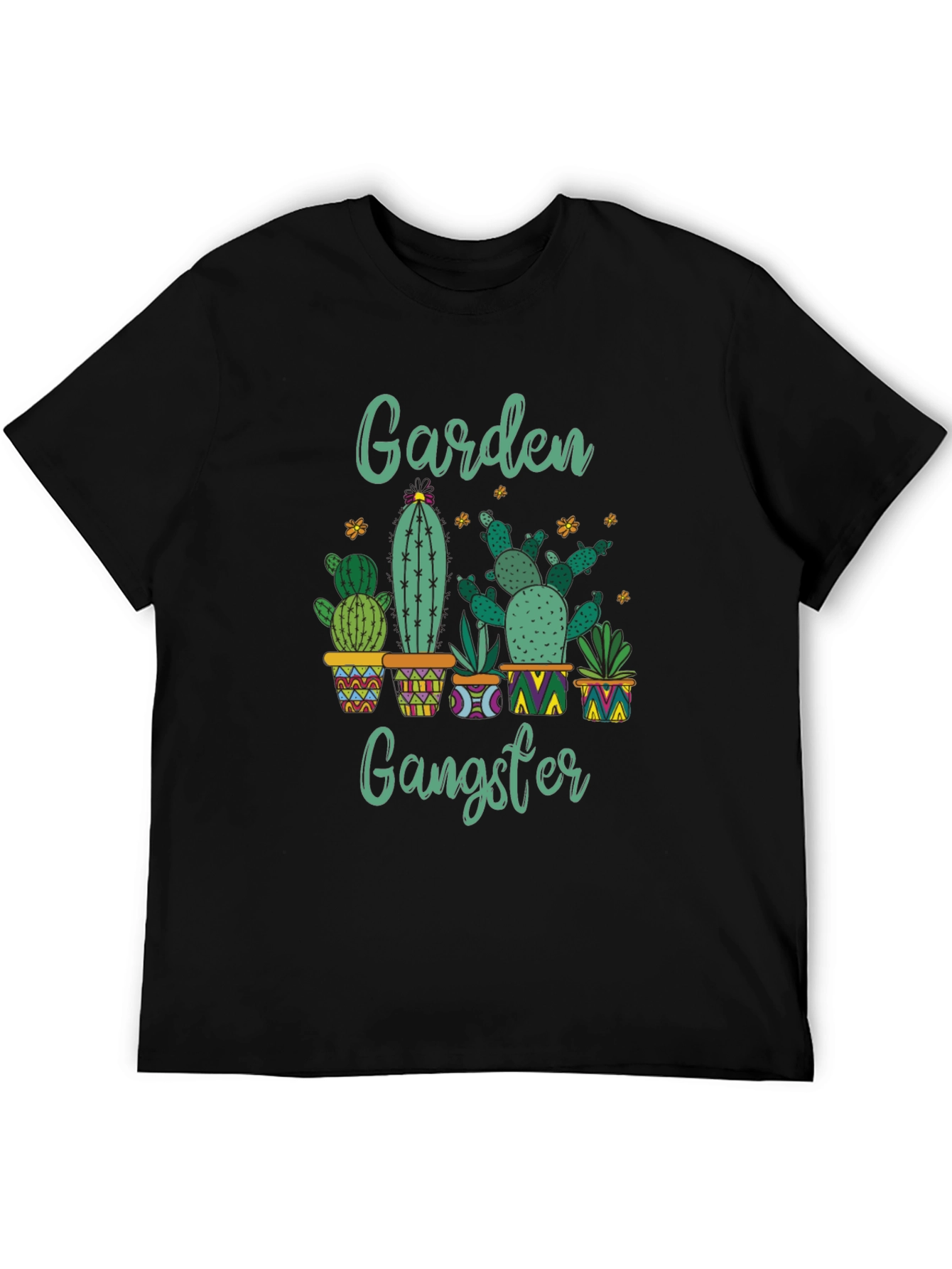 Black Garden Gangster Cactus T-Shirt - Quirky Plant Lover Tee view 5