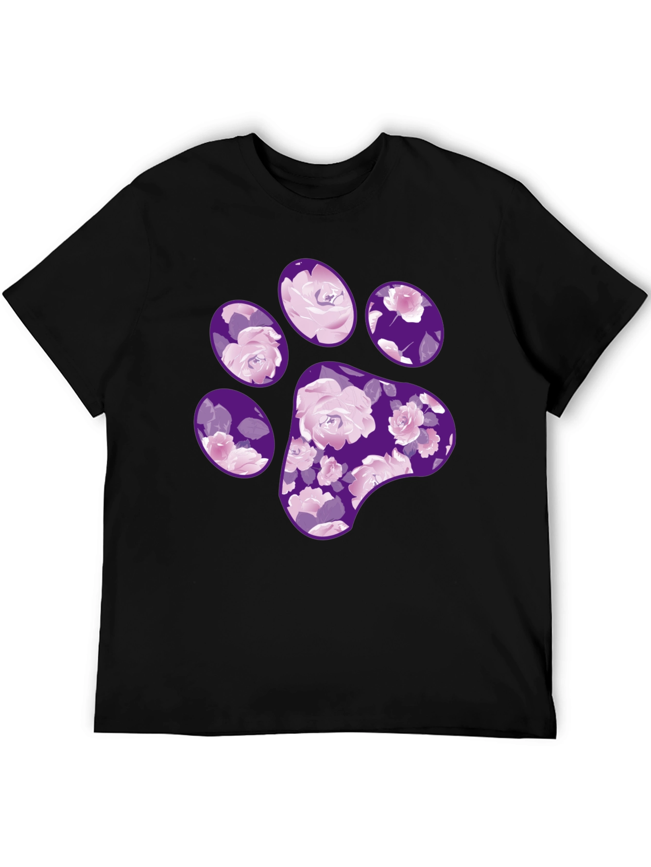 Black Floral Paw Print T-Shirt - Black Casual Tee view 5