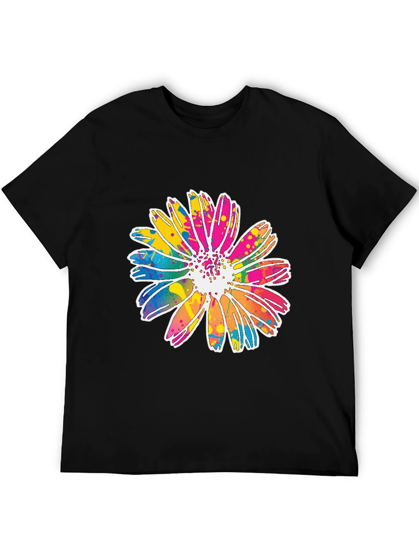 Black Colorful Daisy Graphic Tee - Soft Cotton Blend view 5