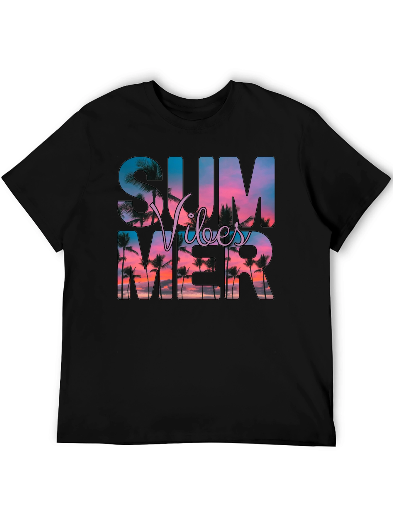 Black Summer Vibes Graphic Tee - Black Cotton Blend view 5