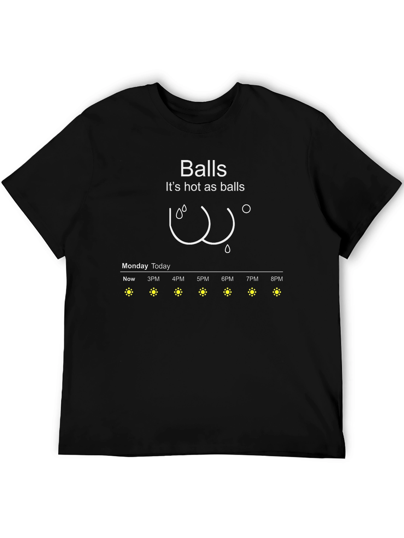 Black Humorous "Hot as Balls" Weather Forecast T-Shirt view 5