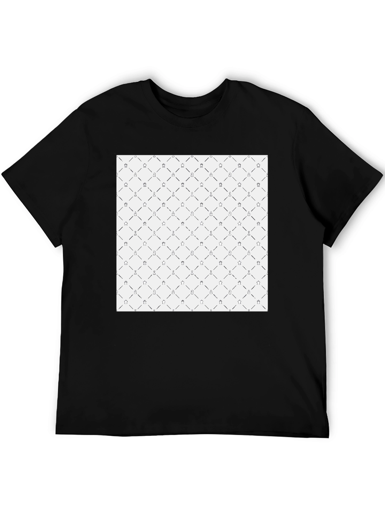 Black Chess Pattern Black T-Shirt view 5