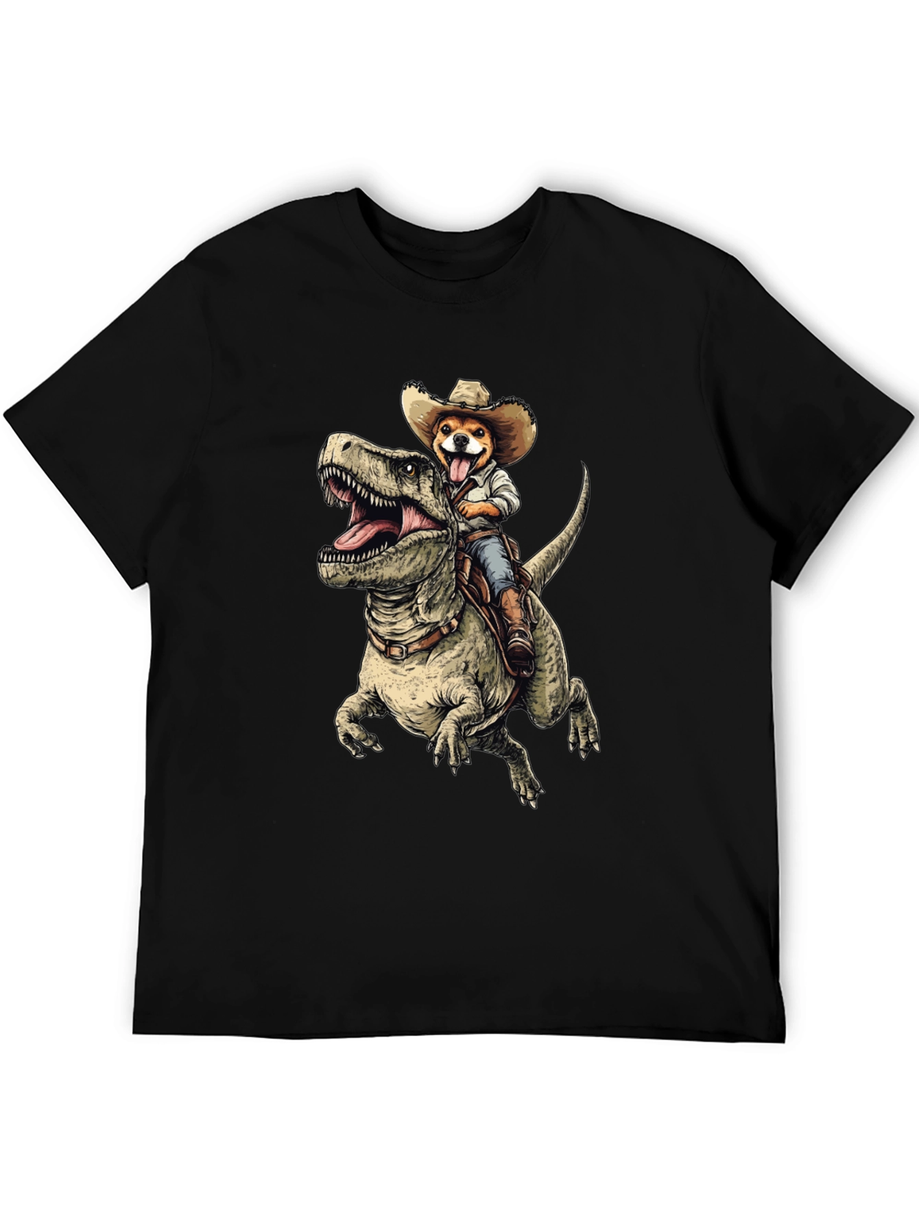 Black Dino Rider Dog T-Shirt - Funny Cowboy Pet Tee view 5