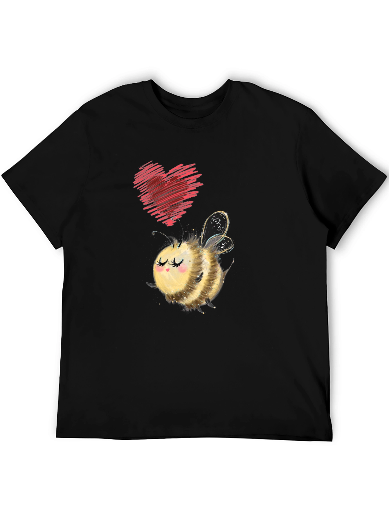 Black Cute Bee & Heart Graphic Black T-Shirt view 5