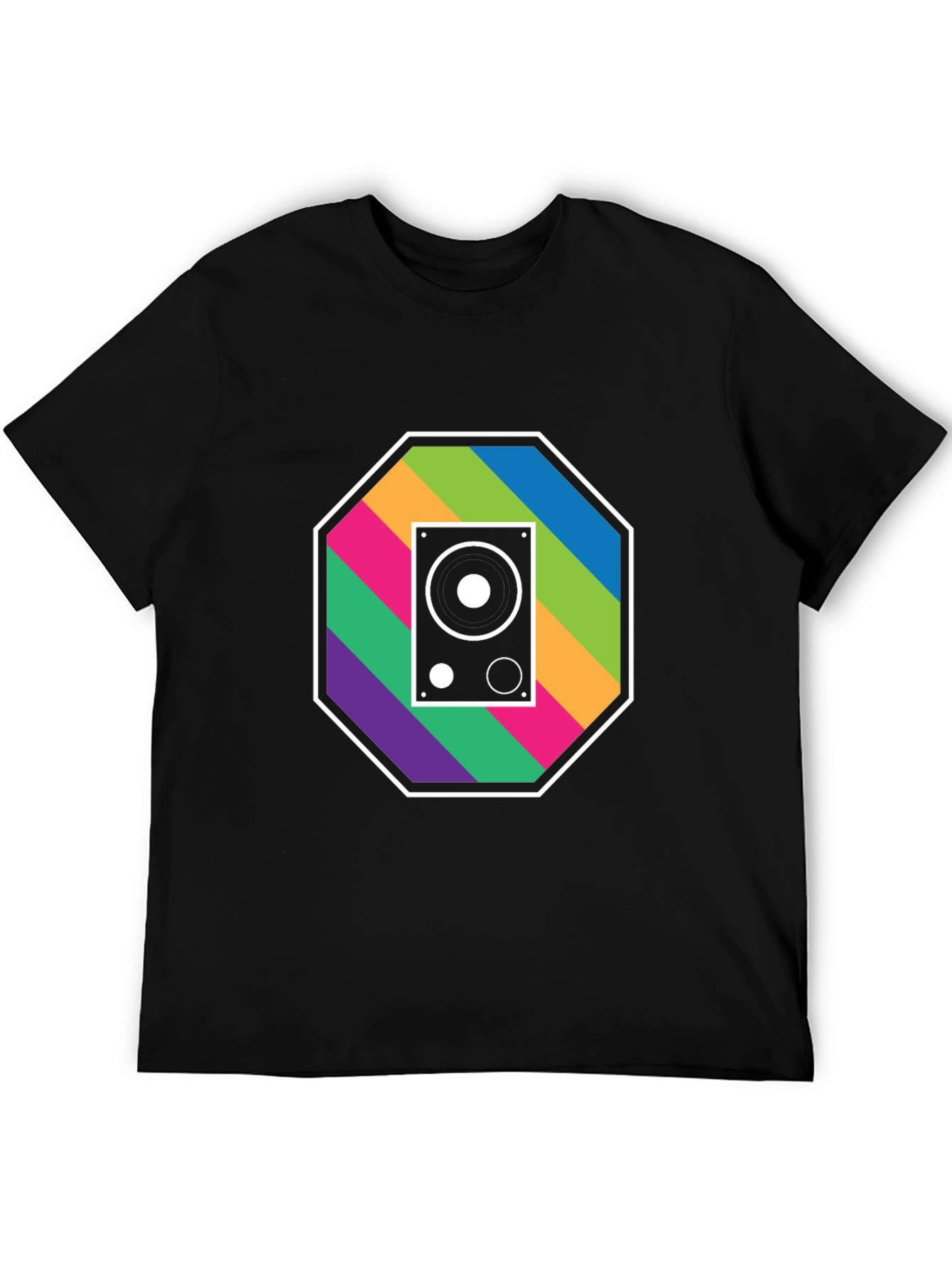 Black Retro Speaker Graphic Tee - Music Lover's T-Shirt view 5