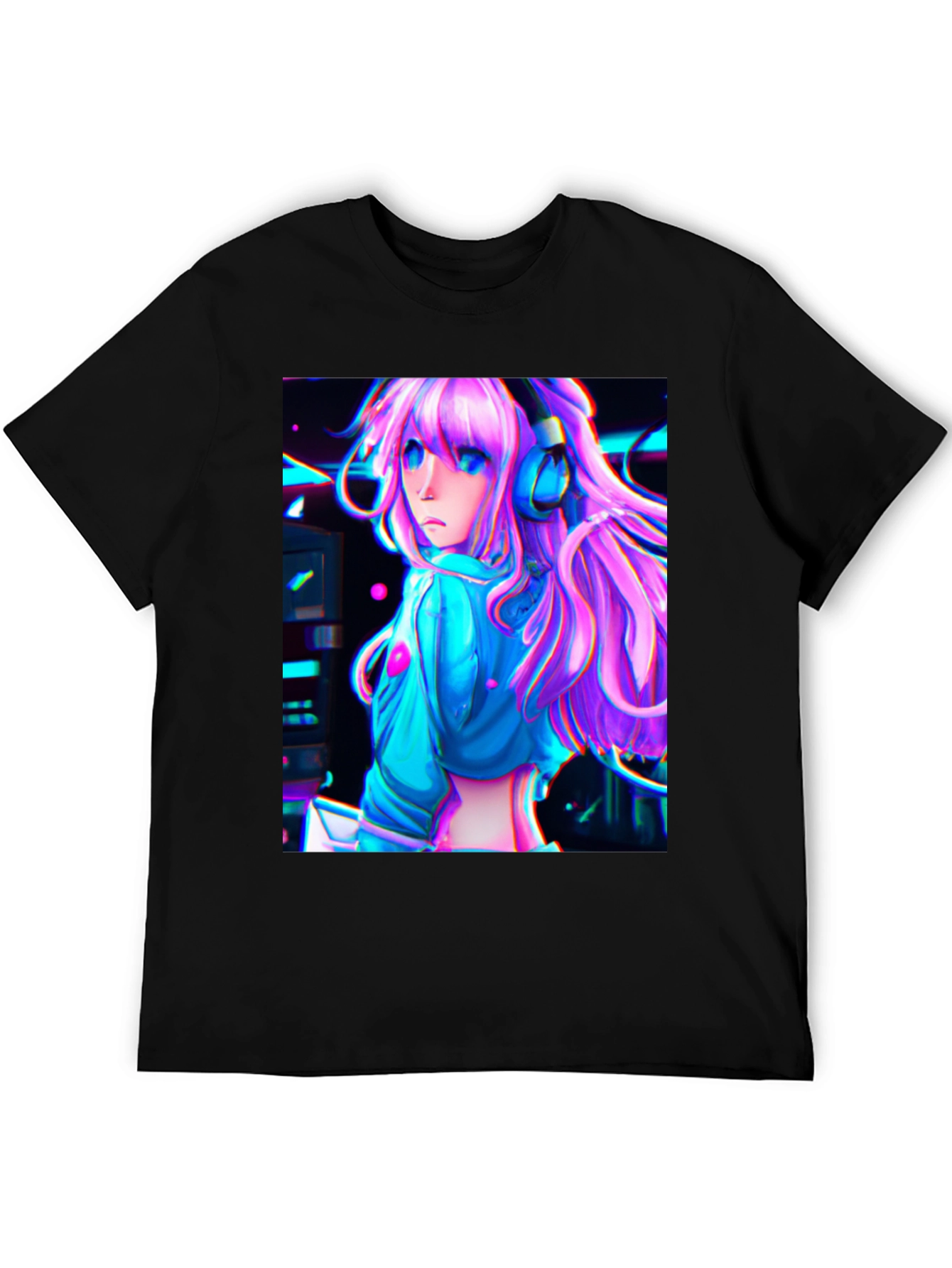 Black Anime Girl Graphic Tee - Black Cotton view 5