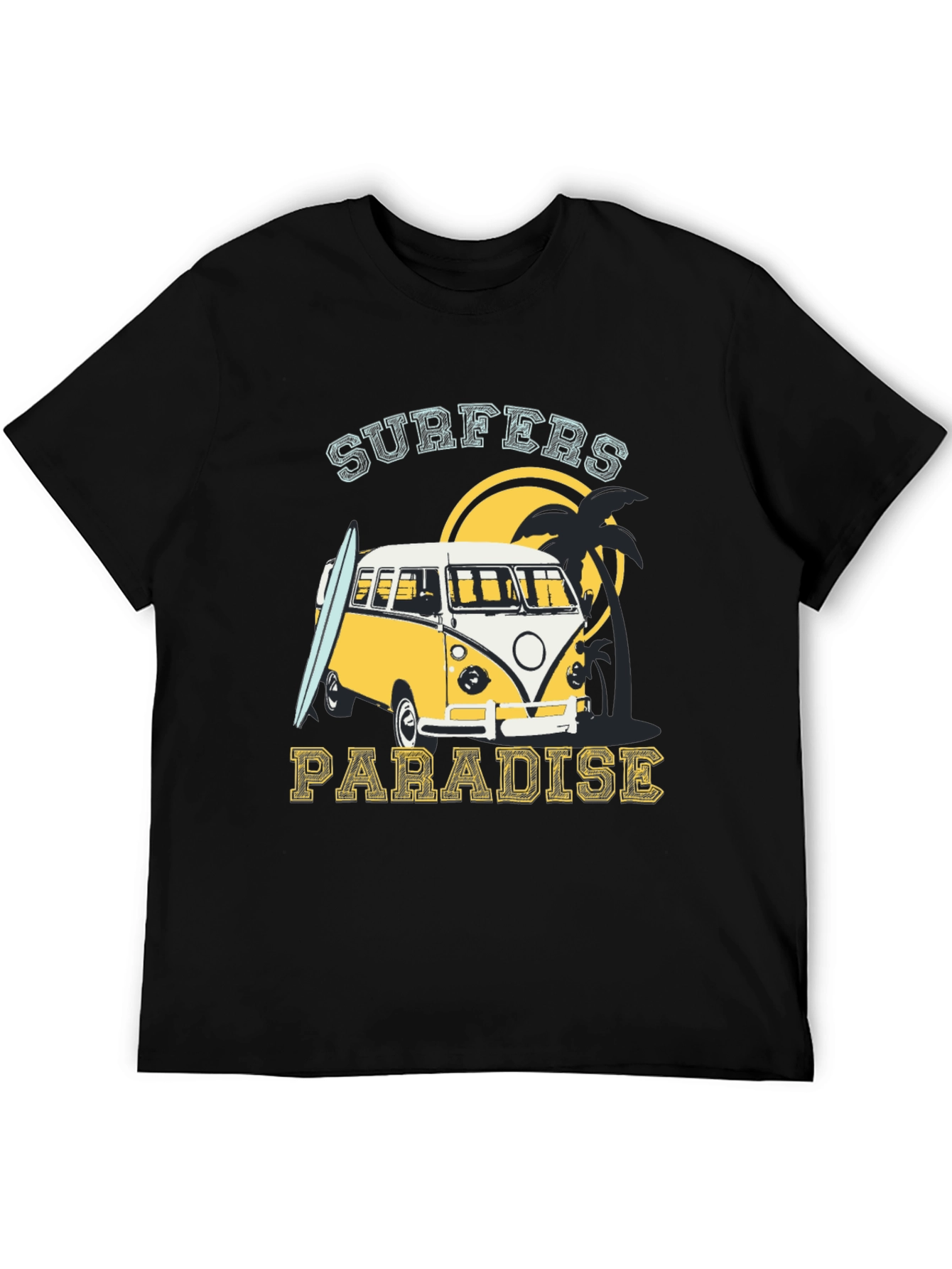 Black Surfers Paradise Tee - Retro Beach Van Design view 5
