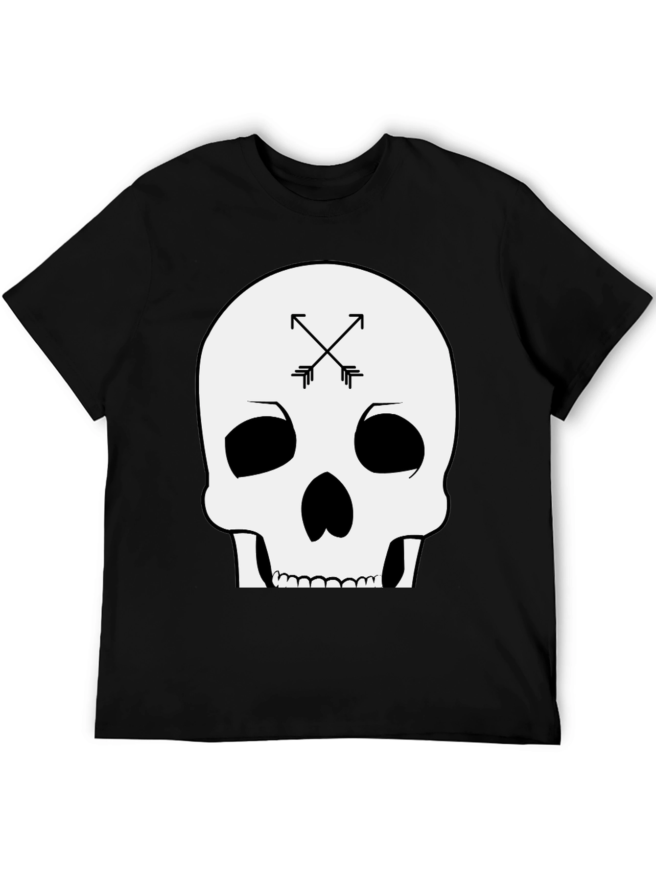 Black Skull & Arrows Graphic Tee - Black Cotton T-Shirt view 5