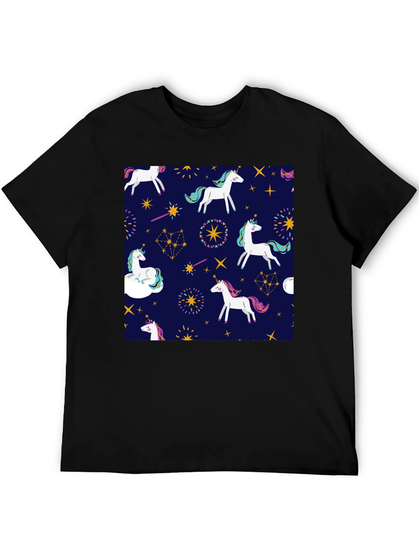 Black Unicorn Pattern Black T-Shirt view 5