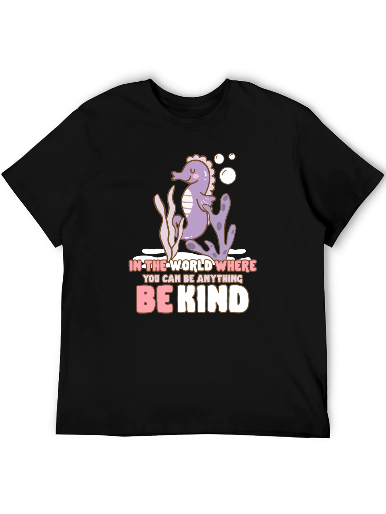 Black Be Kind Seahorse Graphic Tee - Black Cotton T-Shirt view 5