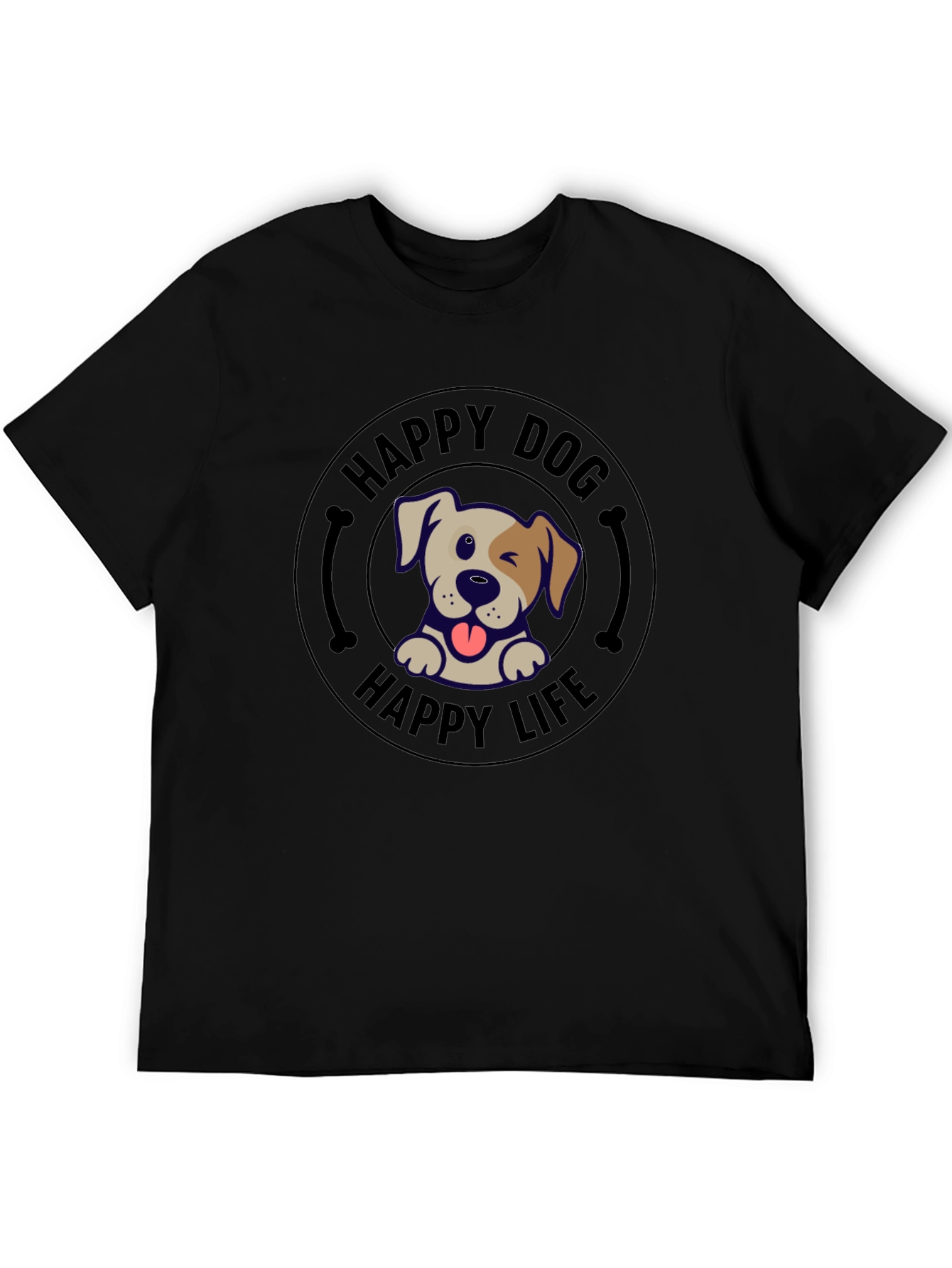 Black Happy Dog Happy Life T-Shirt view 5
