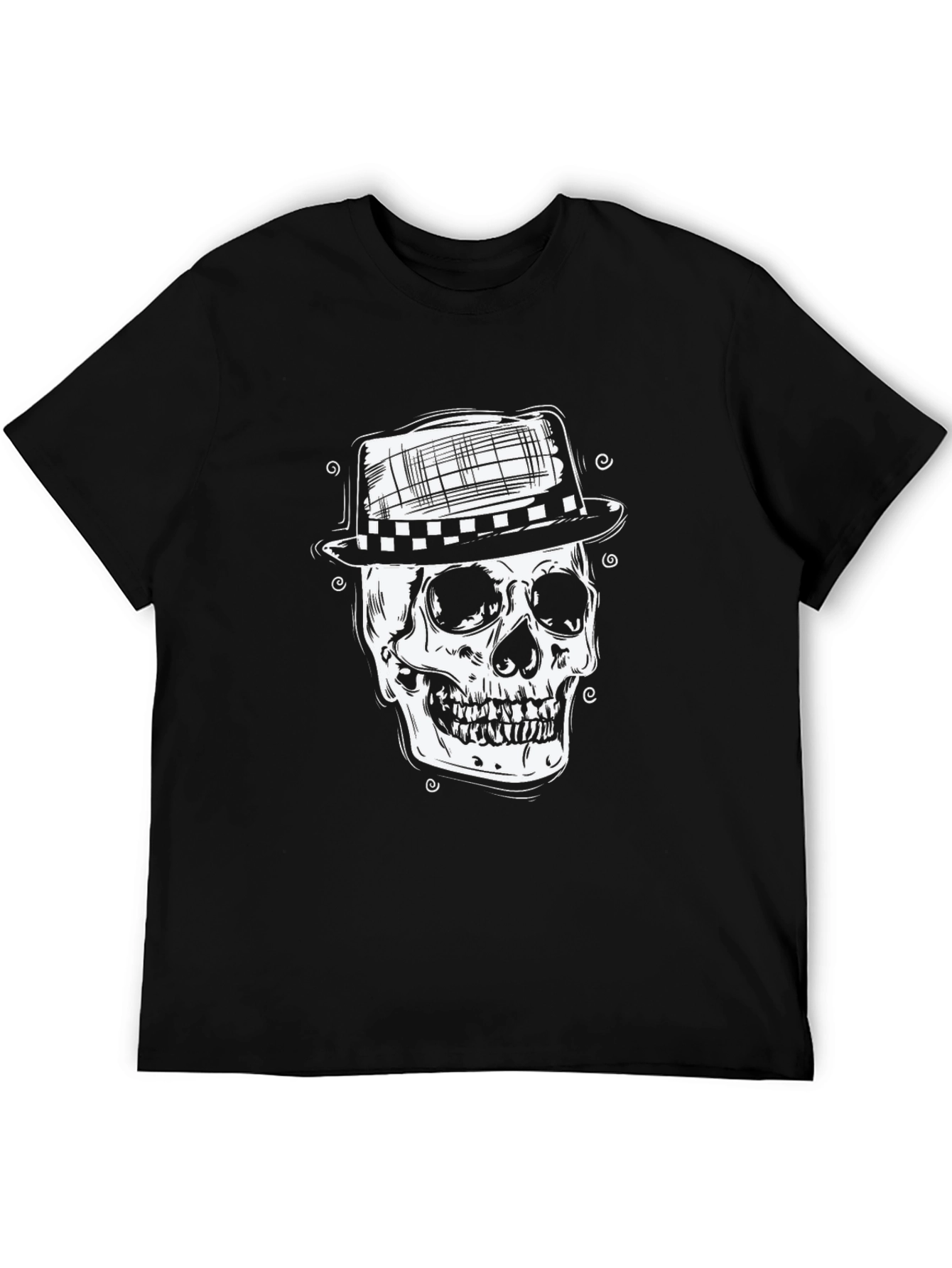Black Skull in Hat Graphic Tee - Mens Black T-Shirt view 5
