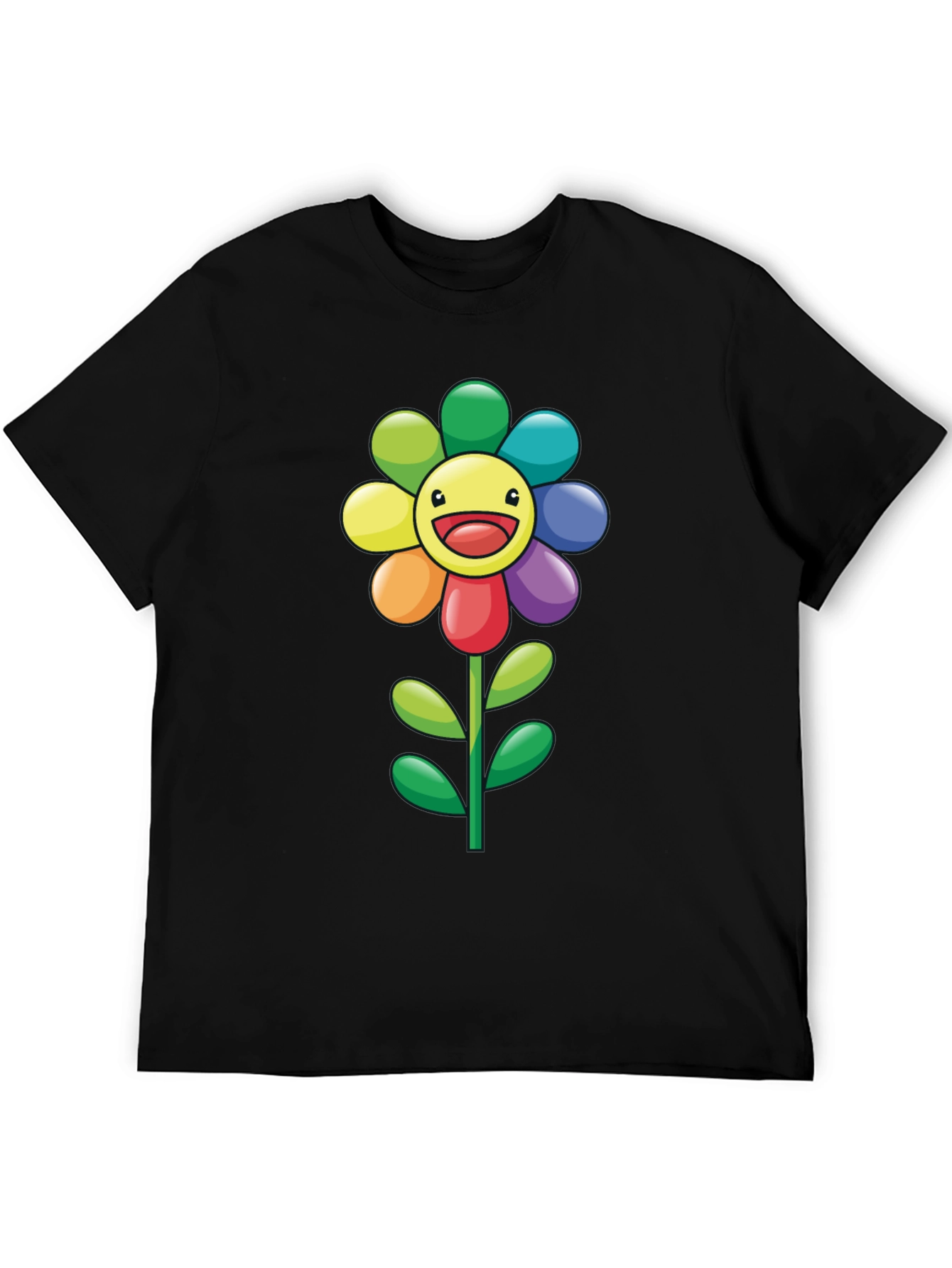 Black Rainbow Flower Graphic Tee - Black T-Shirt view 5