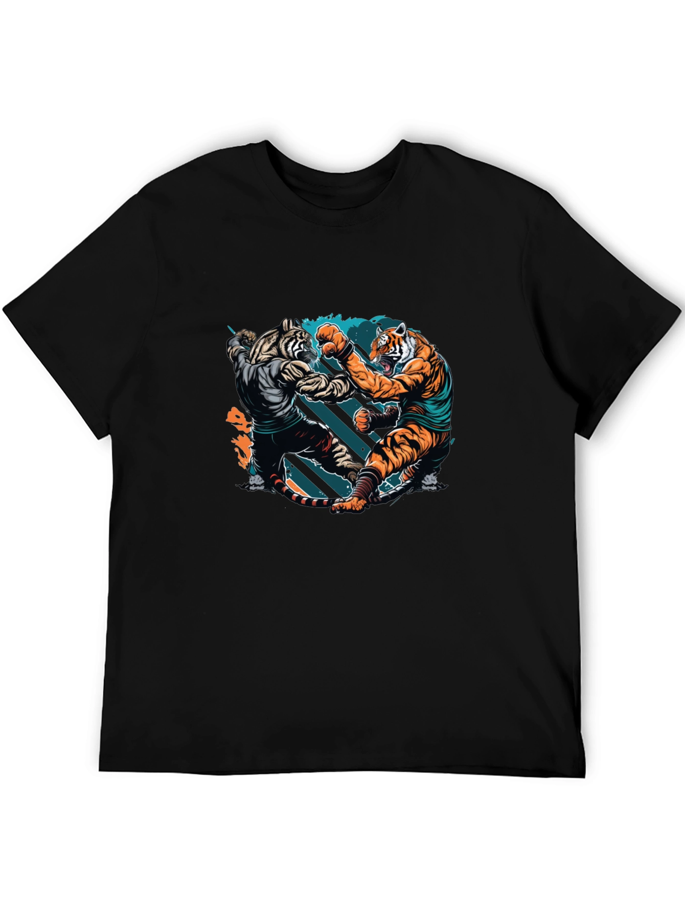 Black Tiger Fight Graphic Print Black T-Shirt view 5