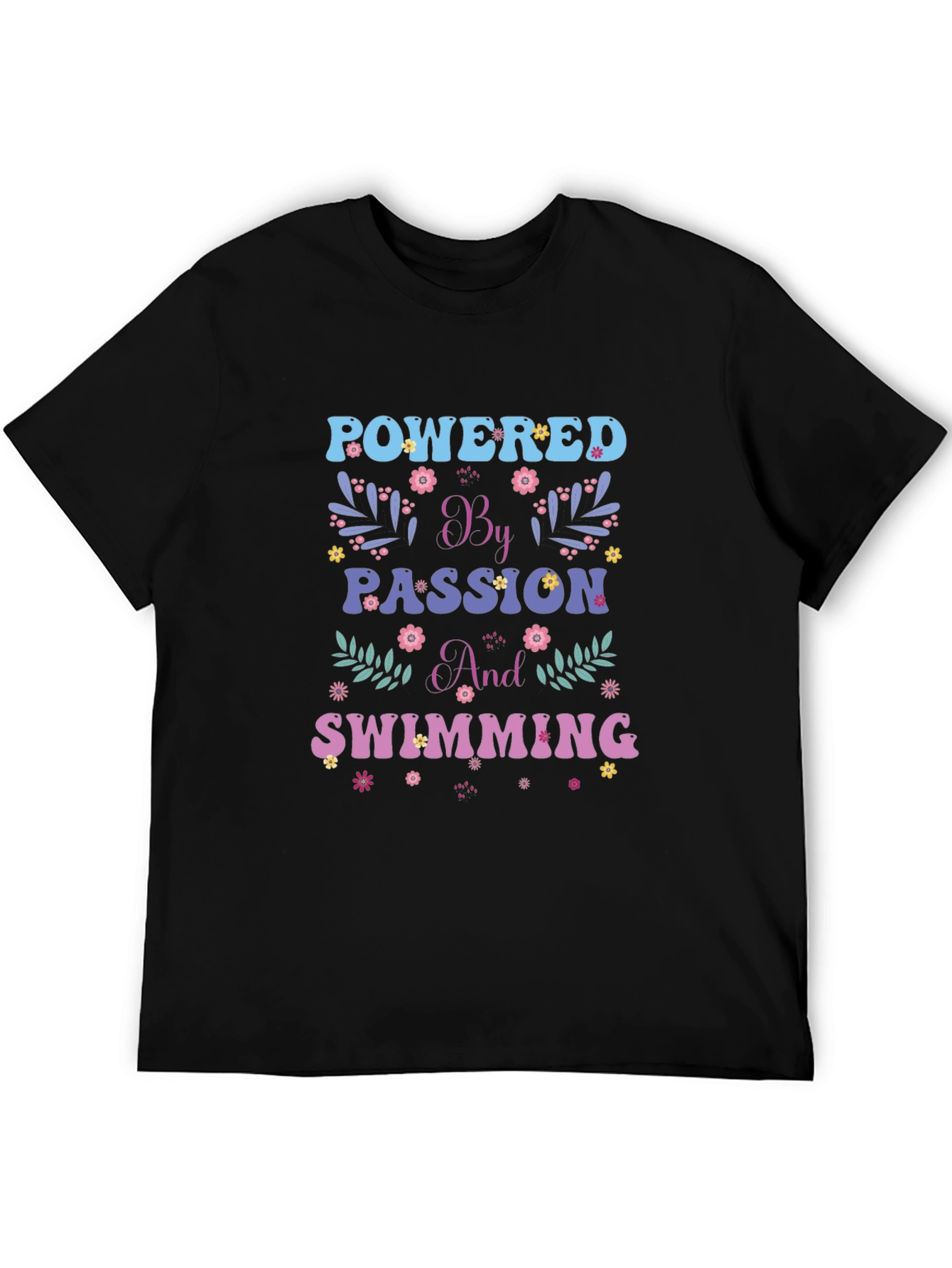 Black Powered by Passion and Swimming Graphic Tee view 5