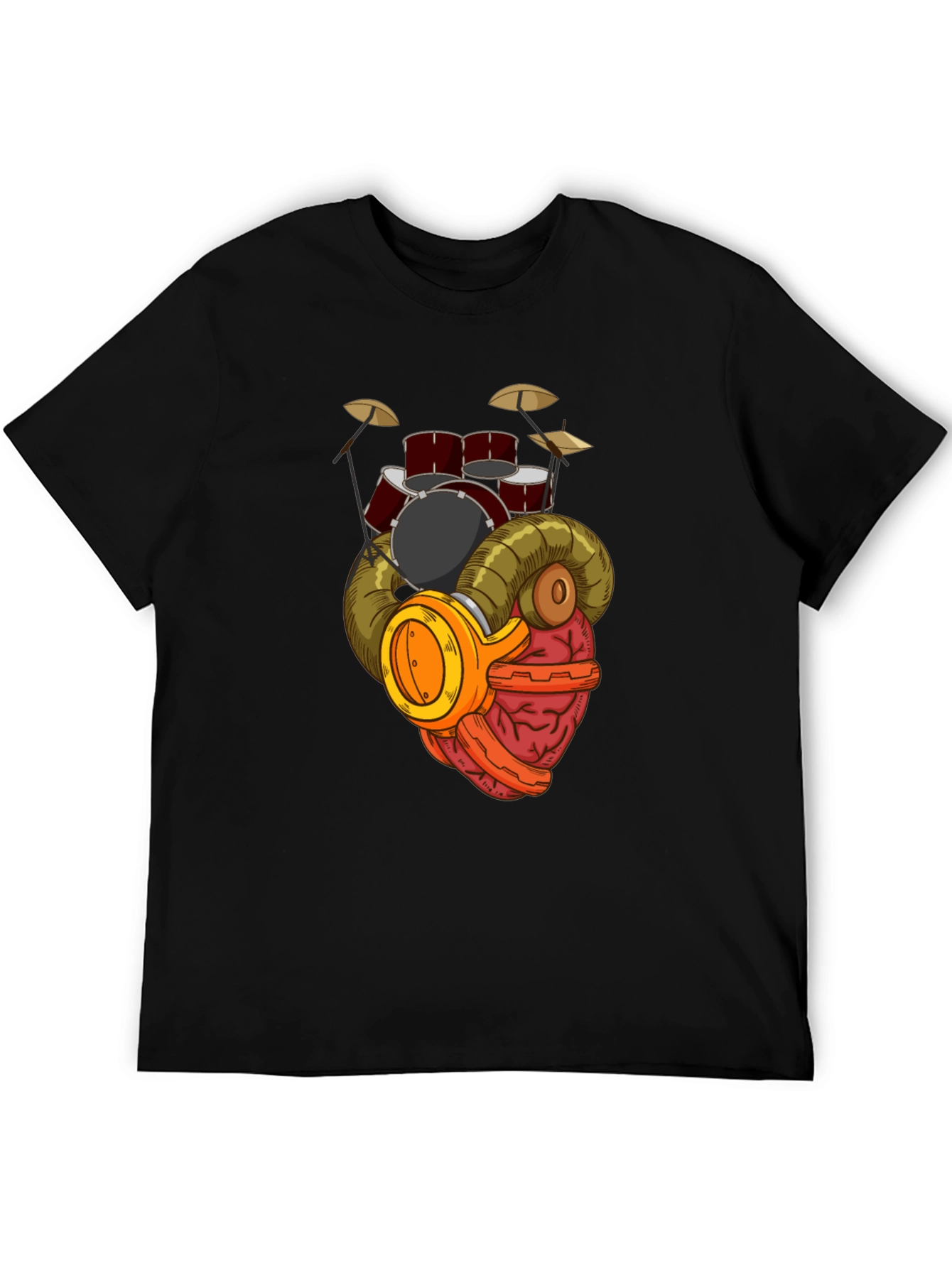 Black Drummer Brain T-Shirt - Music Lover Gift view 5