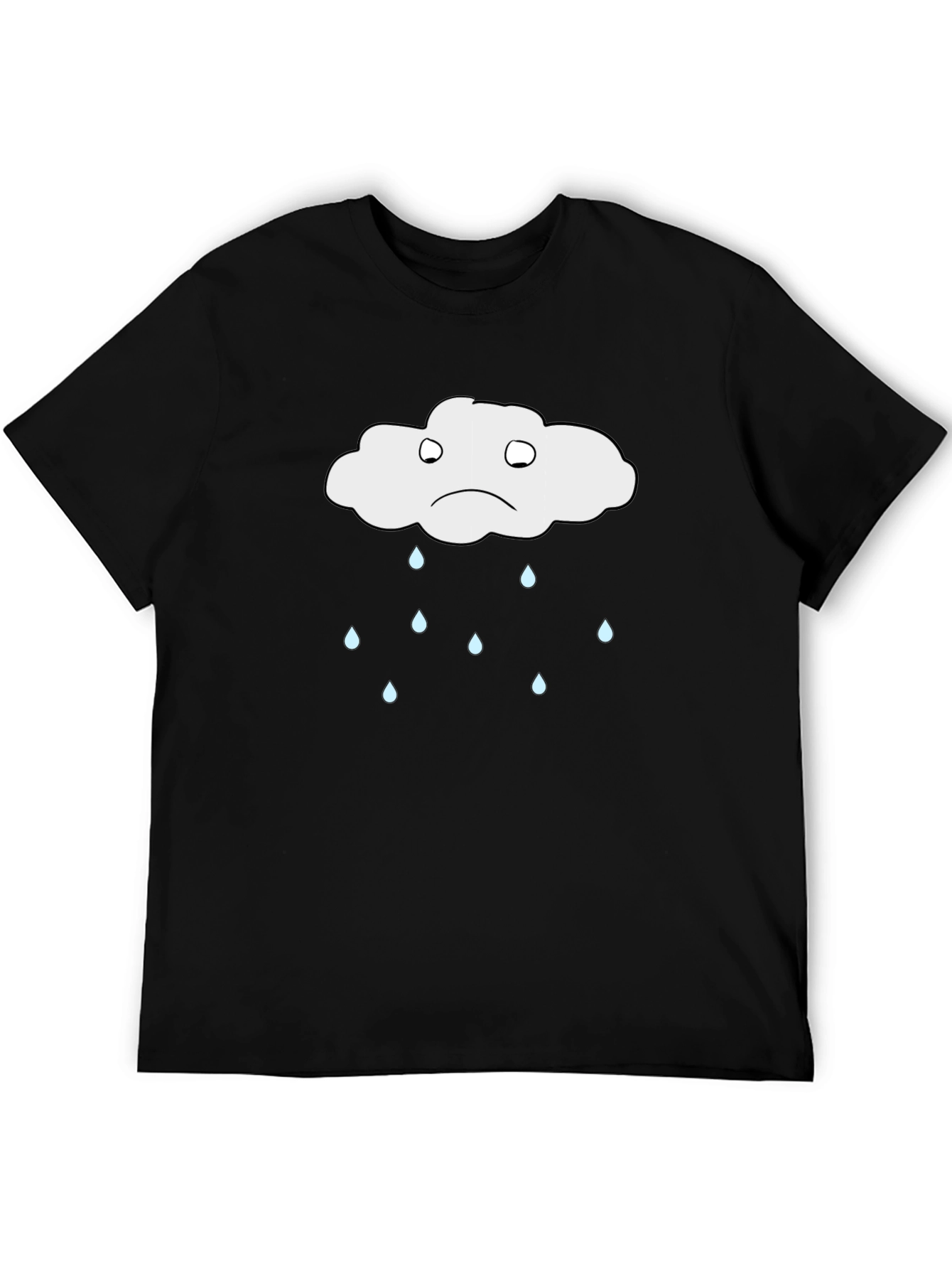 Black Sad Cloud Rain T-Shirt - Soft Cotton Tee view 5