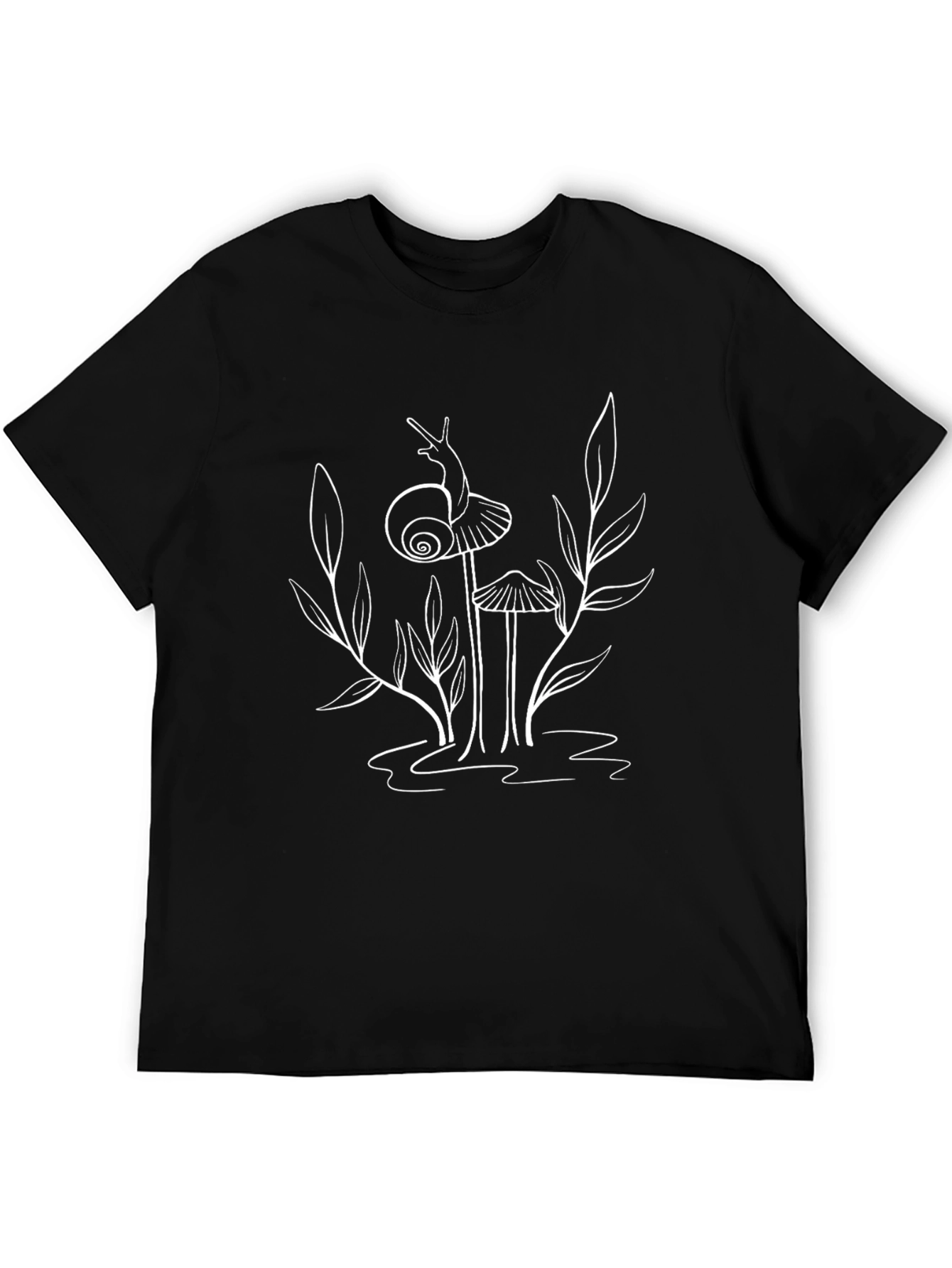Black Snail & Mushroom Graphic Tee - Stylish Black Cotton T-Shirt view 5