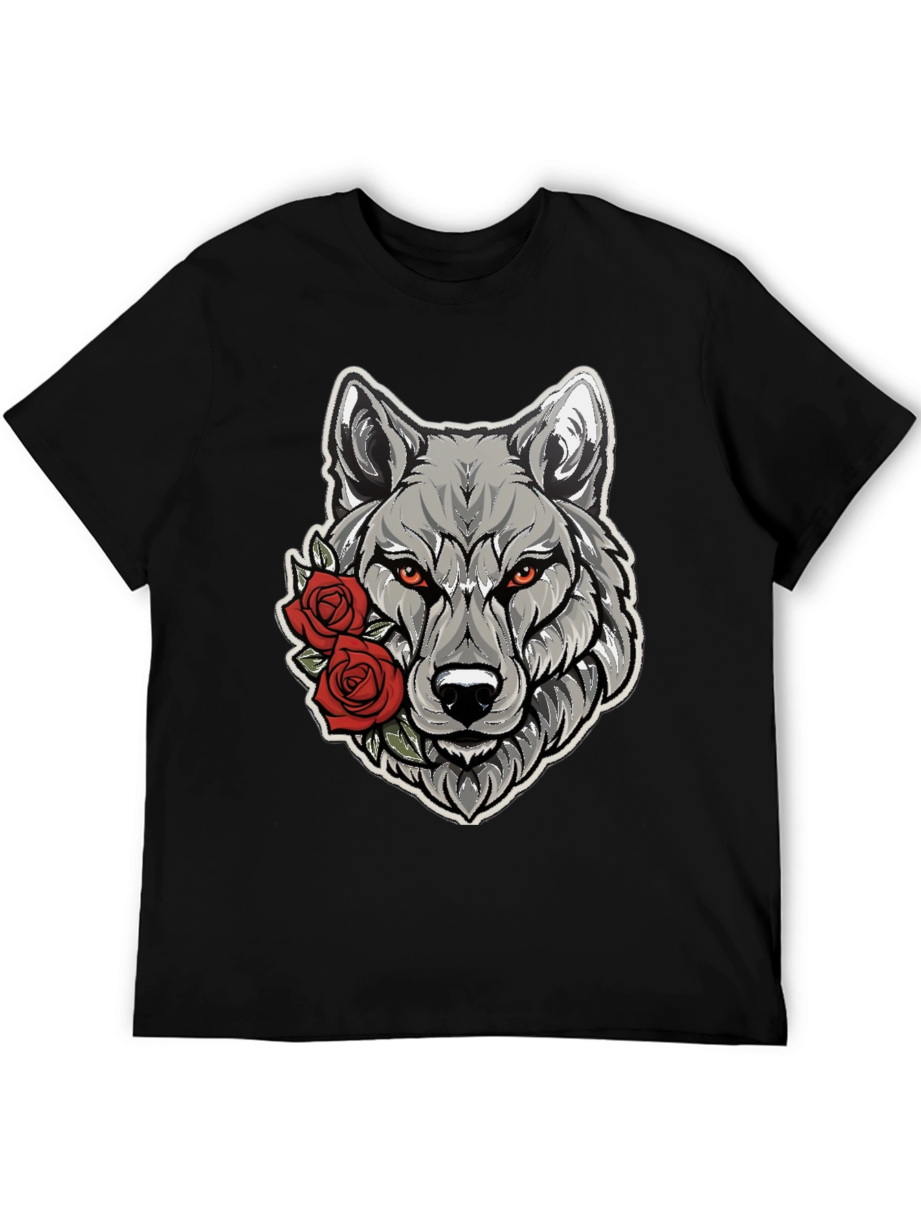 Black Wolf & Roses Graphic Tee - Men's Black T-Shirt view 5