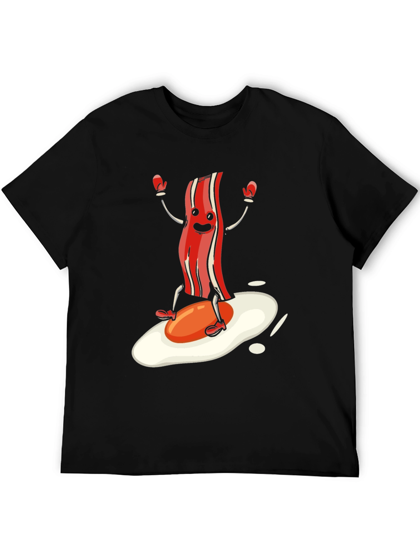 Black Bacon & Egg Cartoon Graphic Tee - Novelty Food Shirt view 5