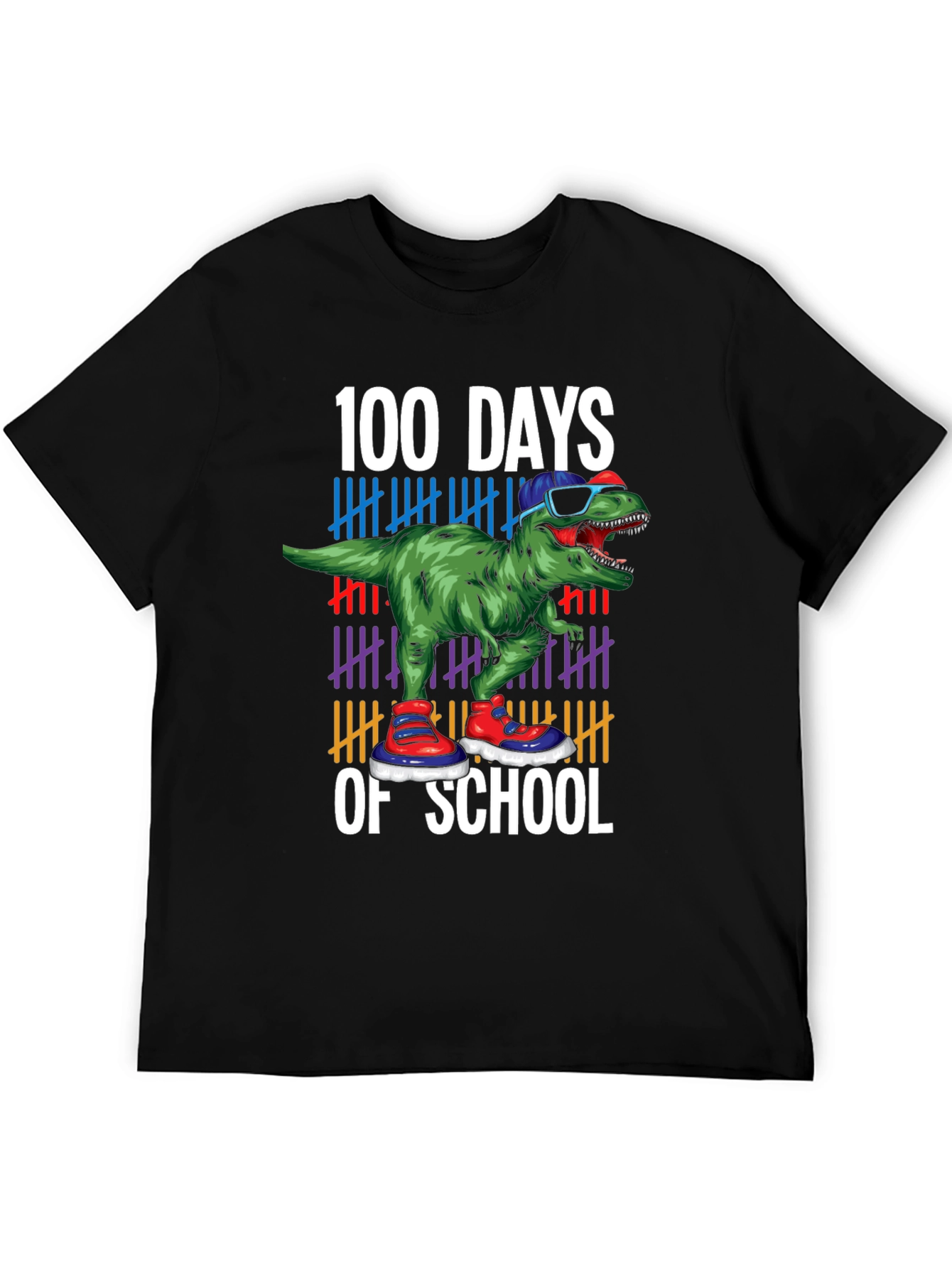 Black 100 Days of School Dinosaur T-Shirt view 5