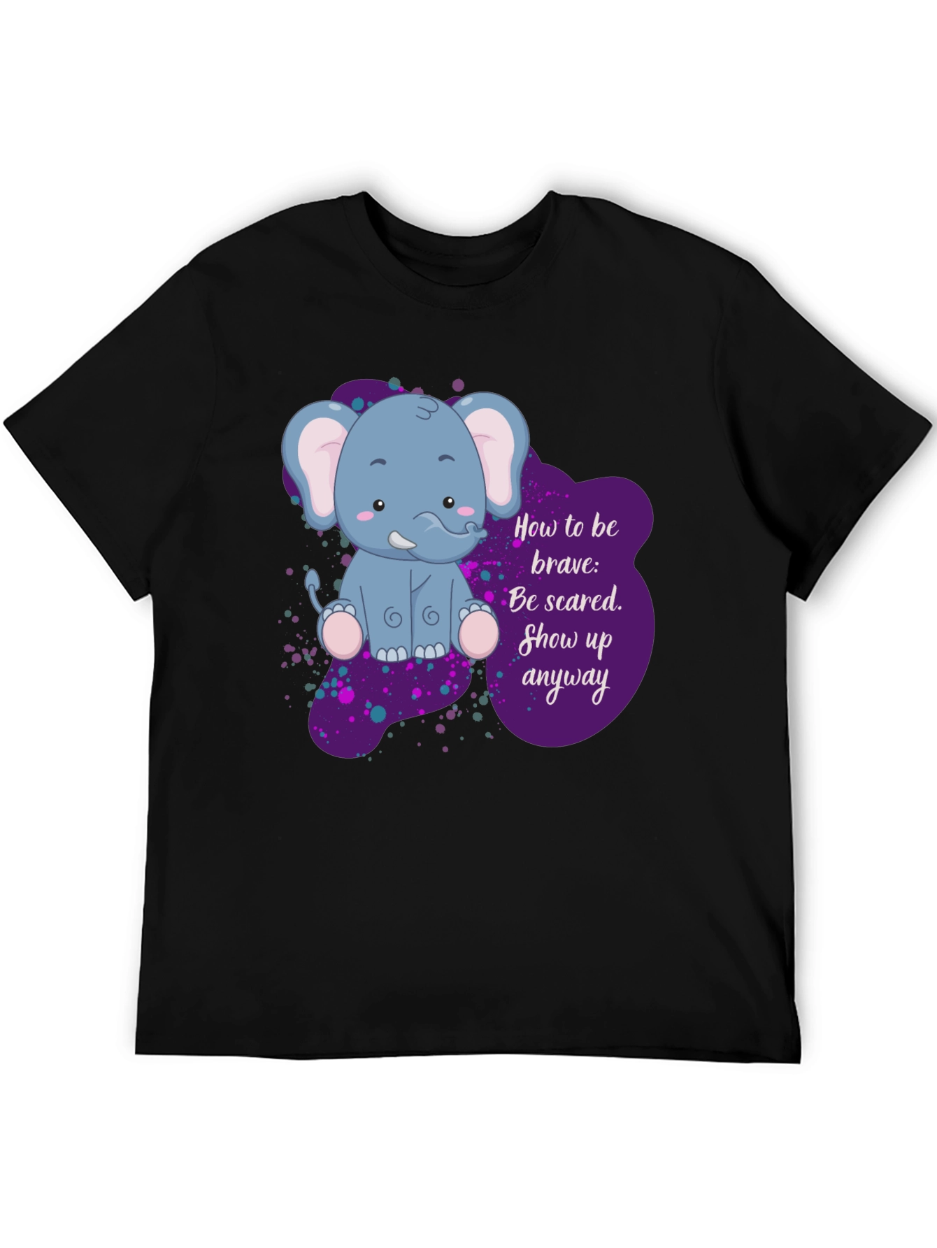 Black Be Brave Elephant T-Shirt - Inspirational Graphic Tee view 5