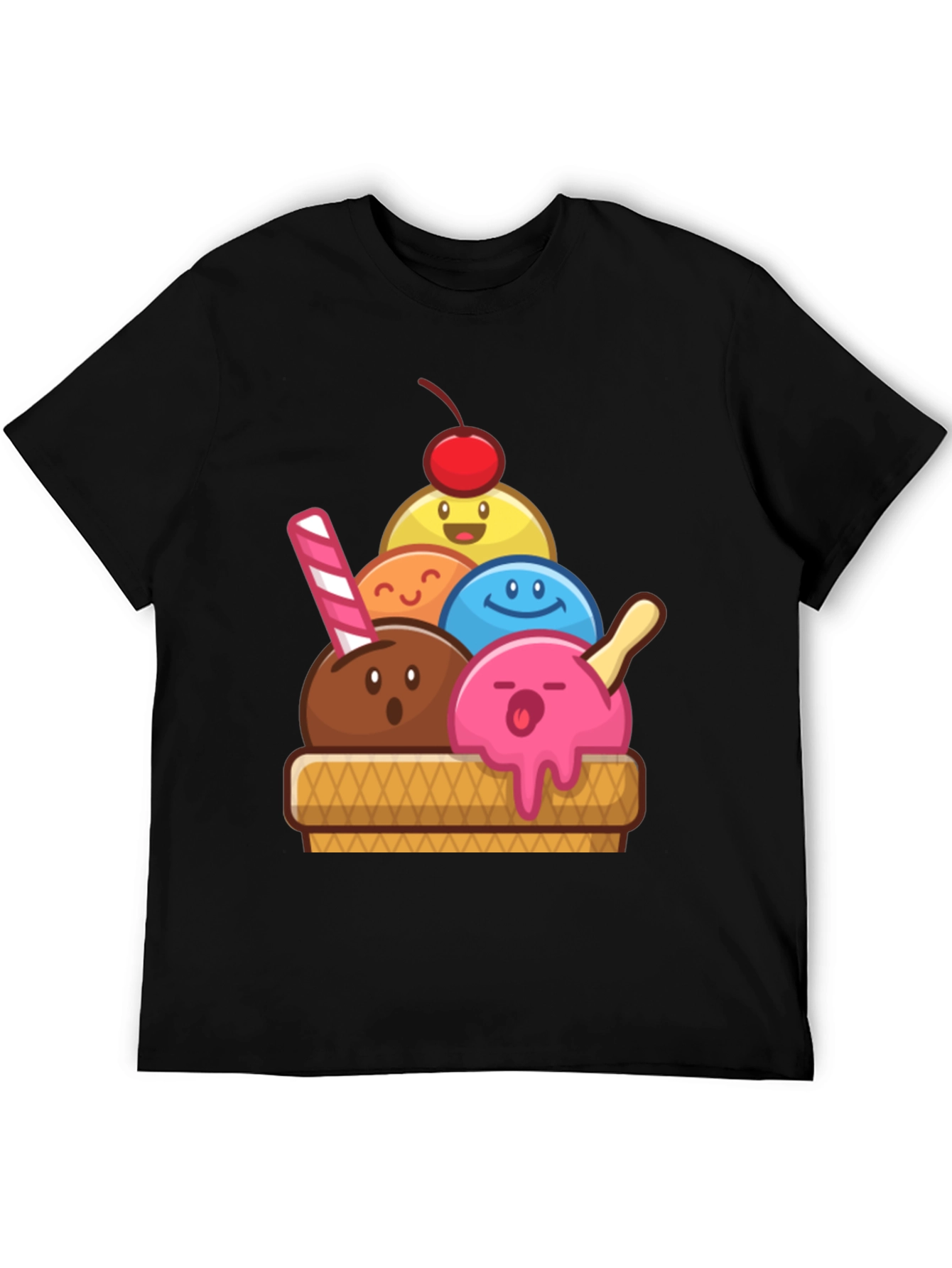 Black Cute Ice Cream Cartoon Graphic Tee view 5
