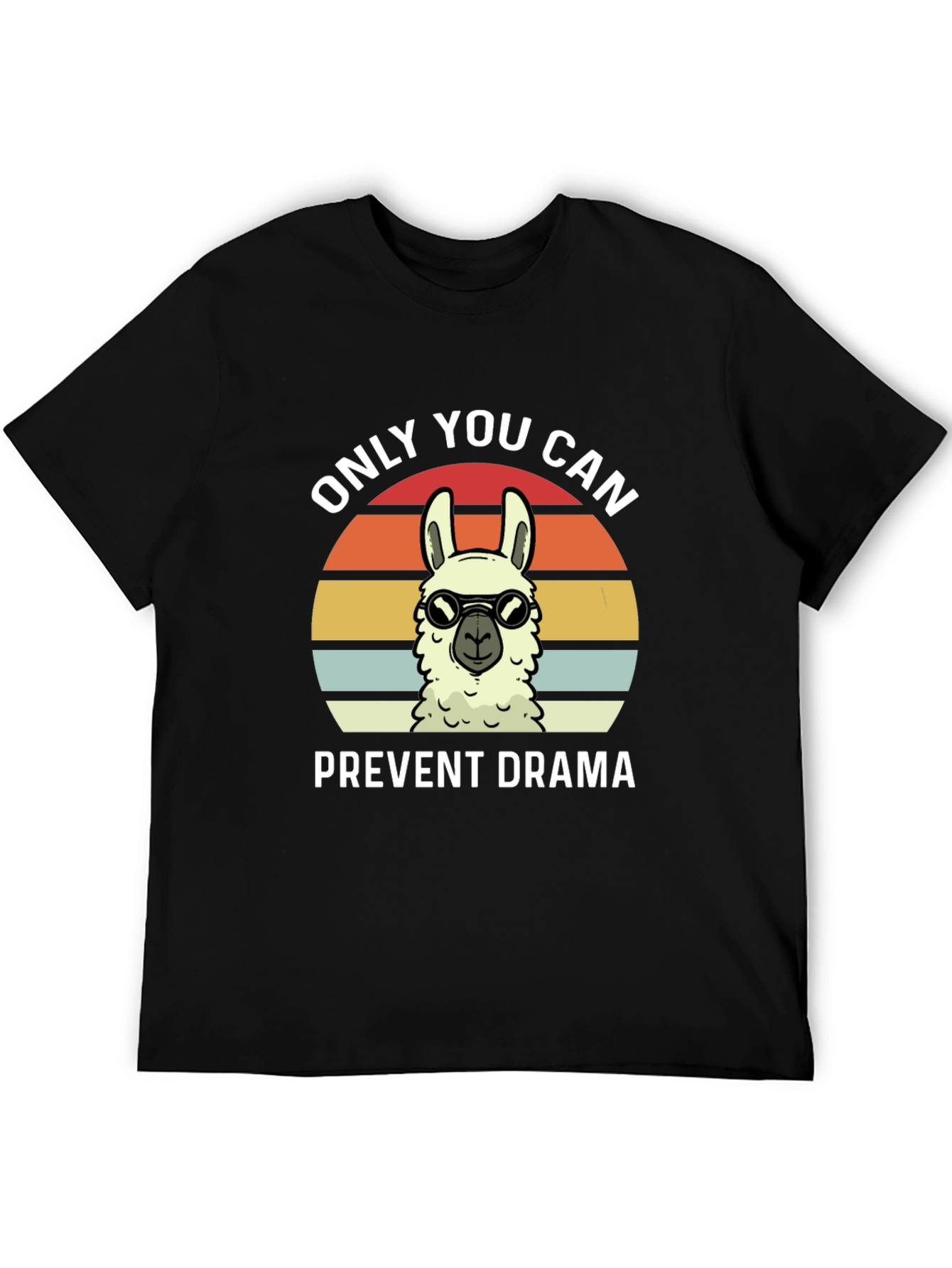 Black Funny Llama Drama Prevention T-Shirt view 5