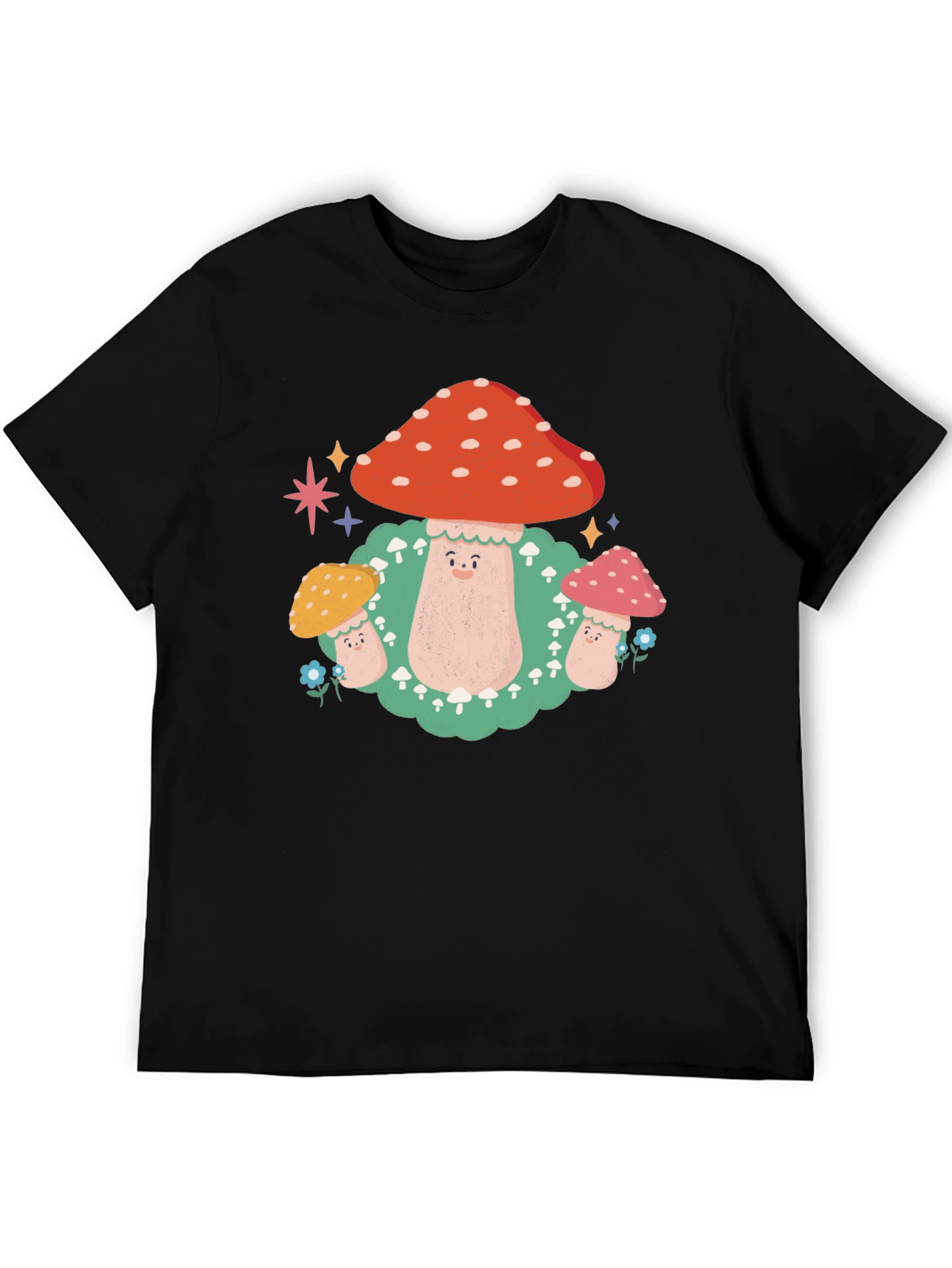 Black Mushroom Graphic T-Shirt - Funky Forest Design view 5