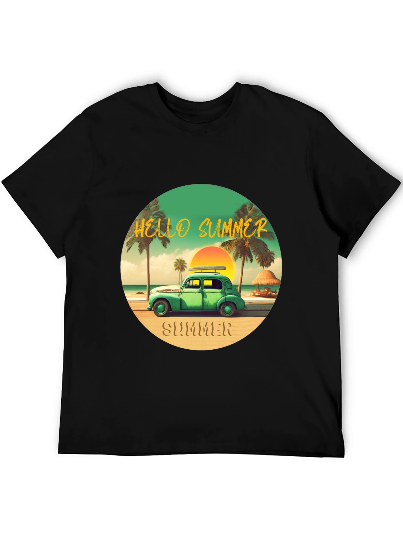 Black Summer Beach Car T-Shirt view 5