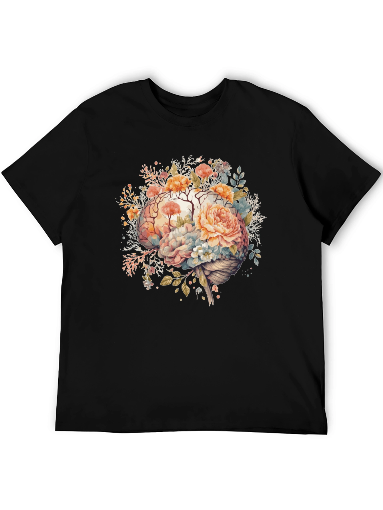 Black Floral Brain Graphic Tee - Stylish Mindful Design view 5