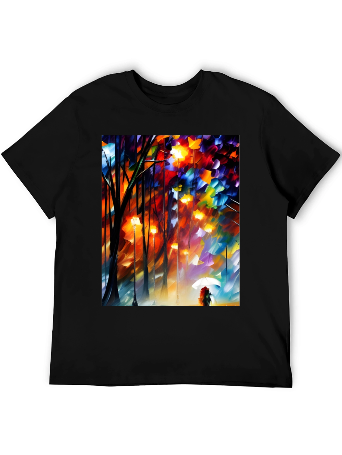 Black Artistic Autumn Rain T-Shirt - Expressive Palette Knife Design view 5