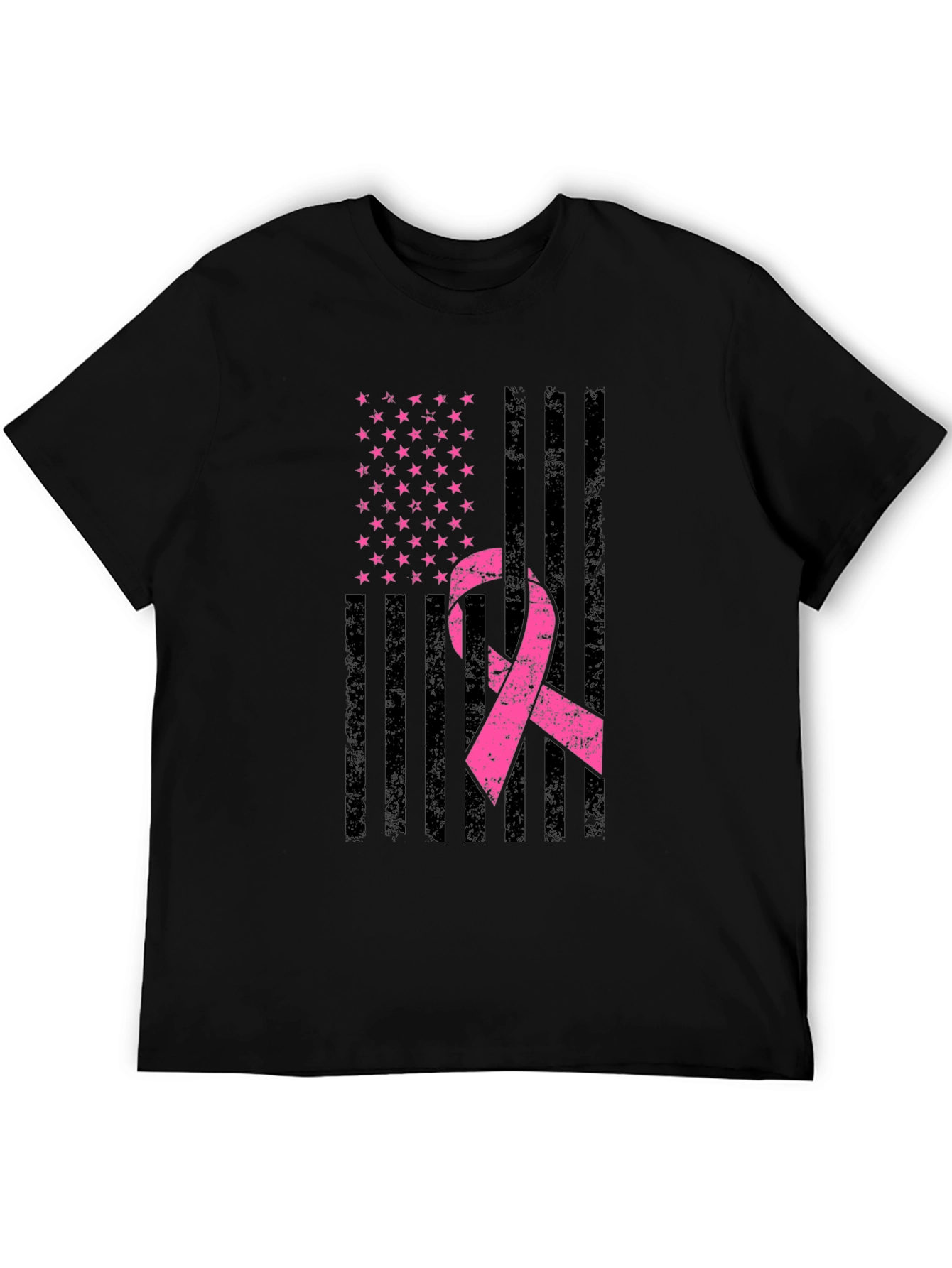 Black Breast Cancer Awareness American Flag T-Shirt view 5