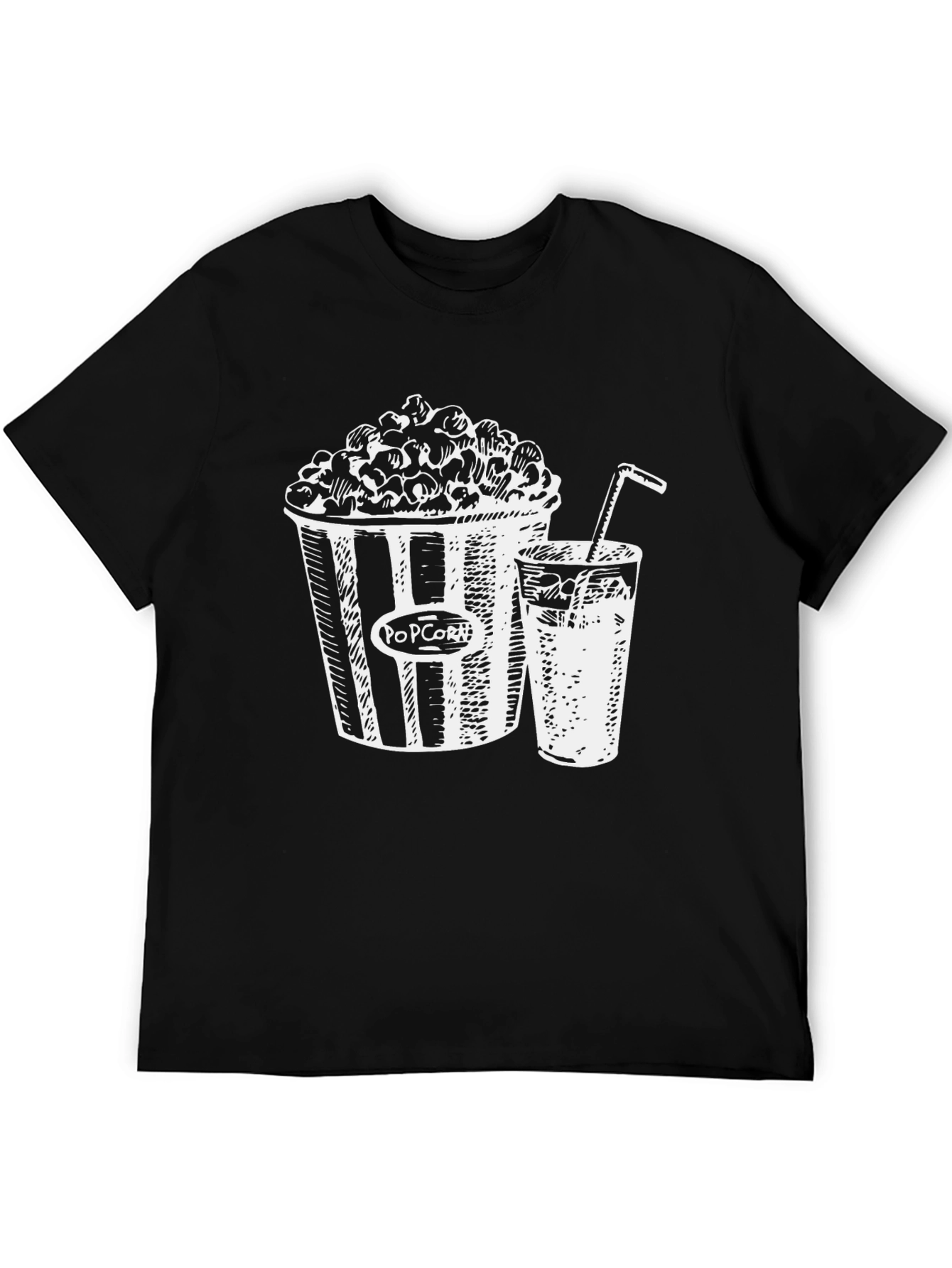 Black Movie Night T-Shirt: Popcorn & Drink Graphic Tee view 5