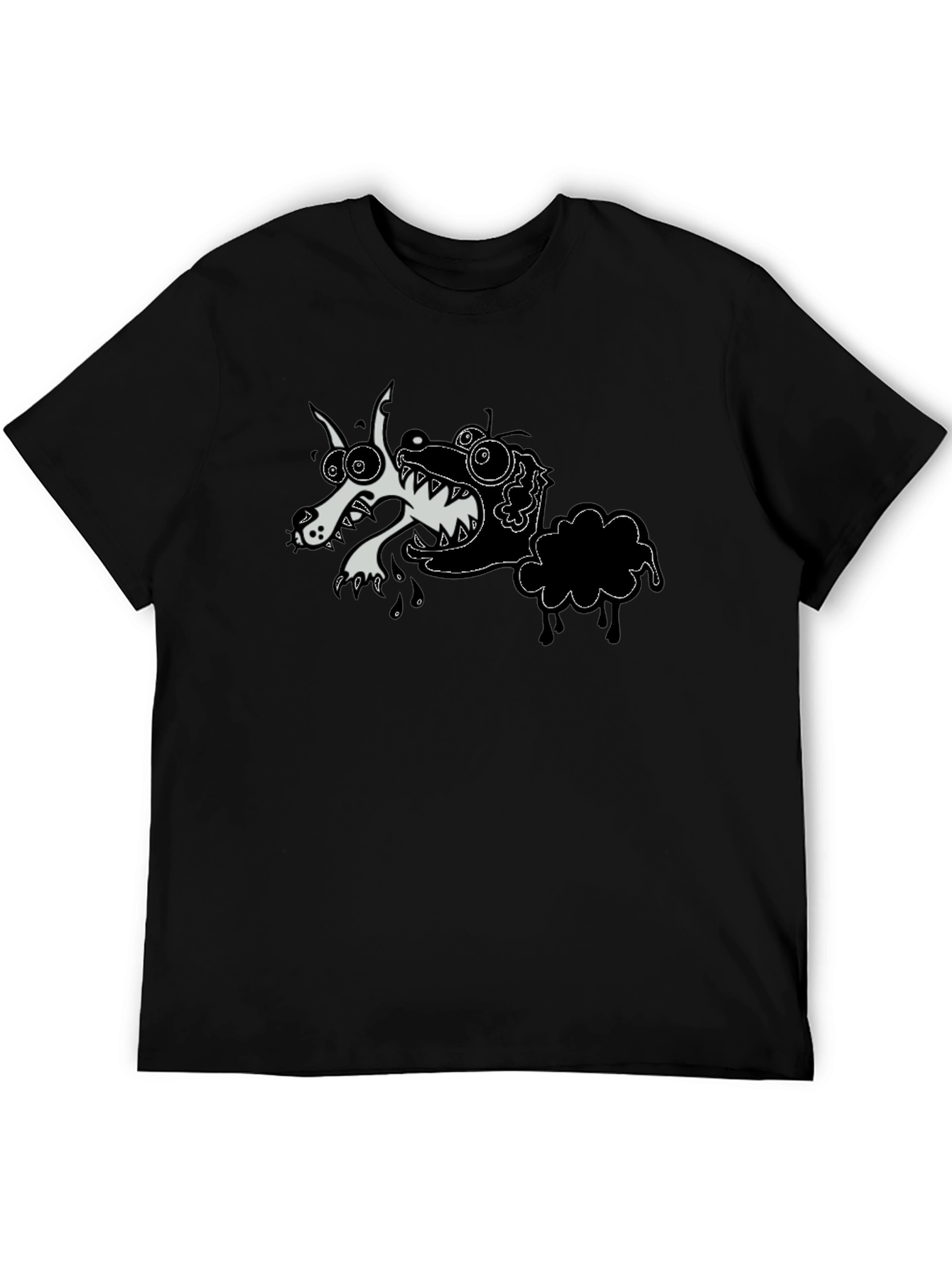 Black Cartoon Wolf & Sheep Black T-Shirt view 5