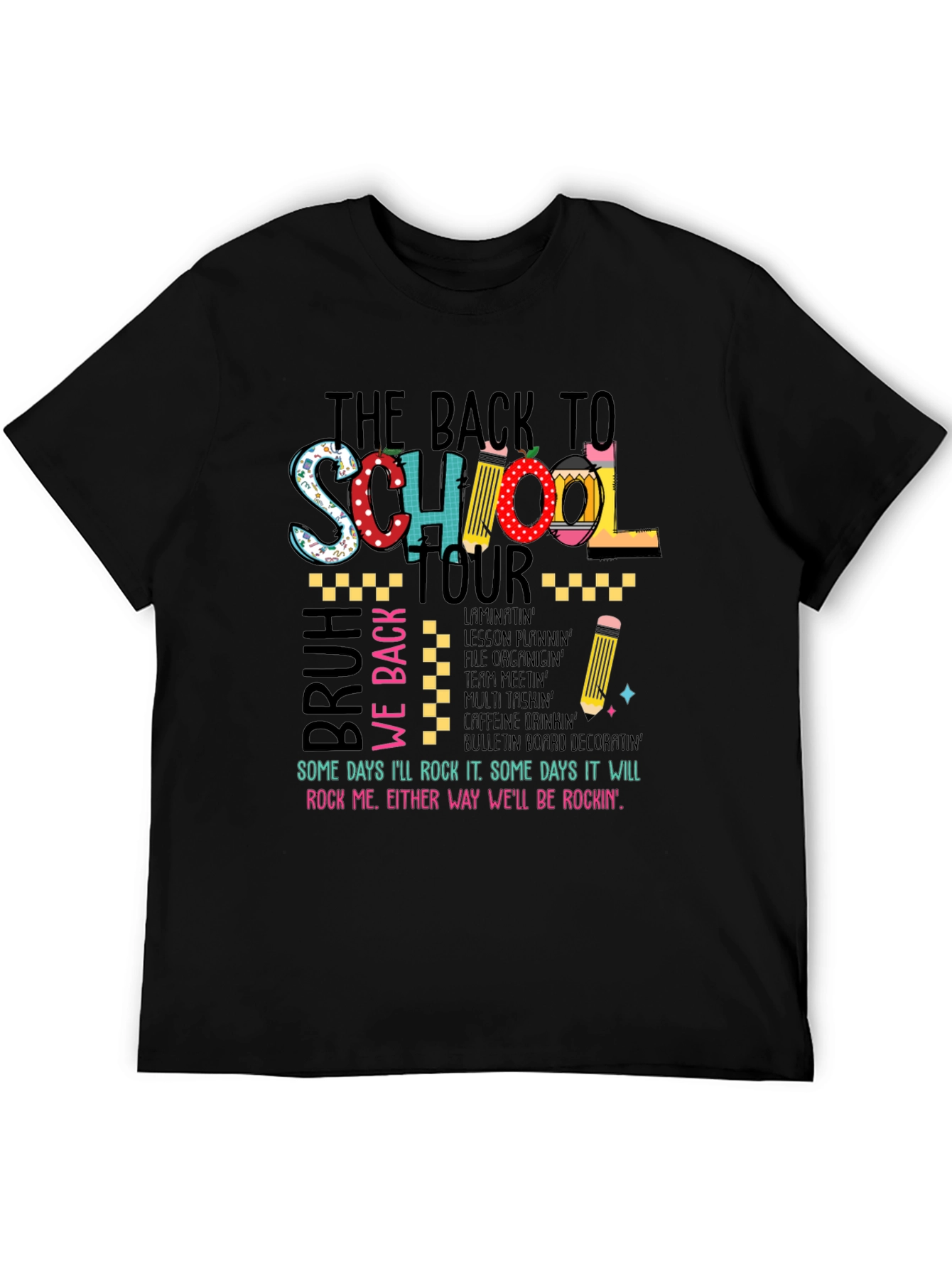 Black Back to School Teacher T-Shirt view 5