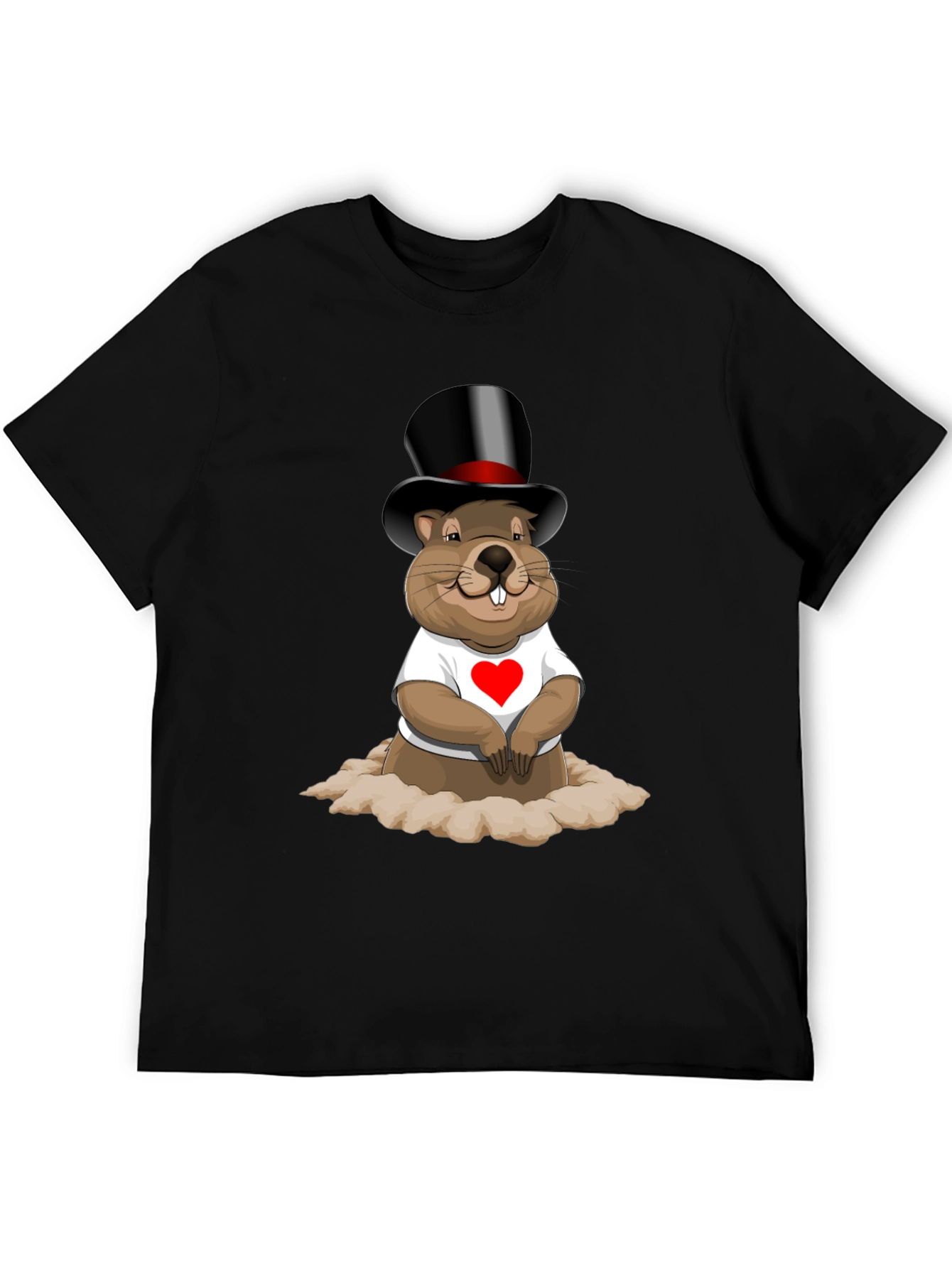 Black Groundhog Day T-Shirt with Top Hat and Heart view 5