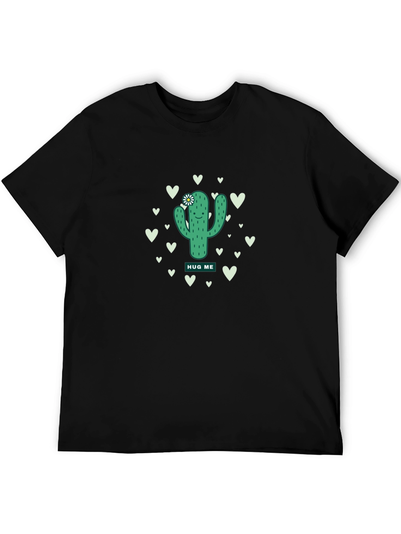 Black Cute Cactus Hug Me Graphic Tee - Unisex Black T-Shirt view 5
