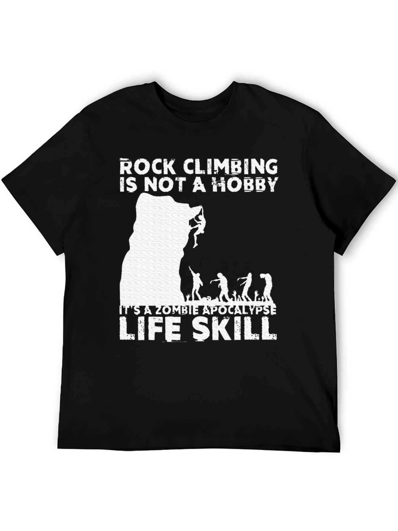 Black Rock Climbing Zombie Apocalypse Life Skill T-Shirt view 5