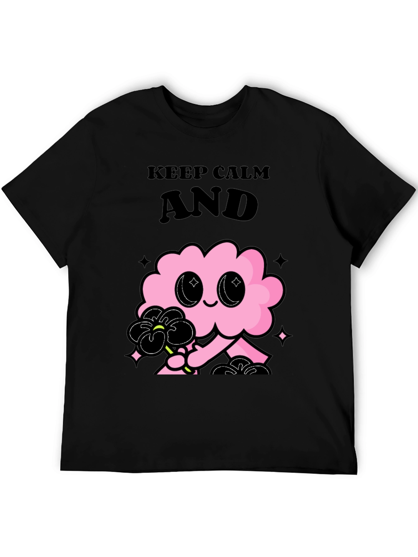 Black Keep Calm Pink Cloud Graphic Tee - Black Unisex T-Shirt view 5