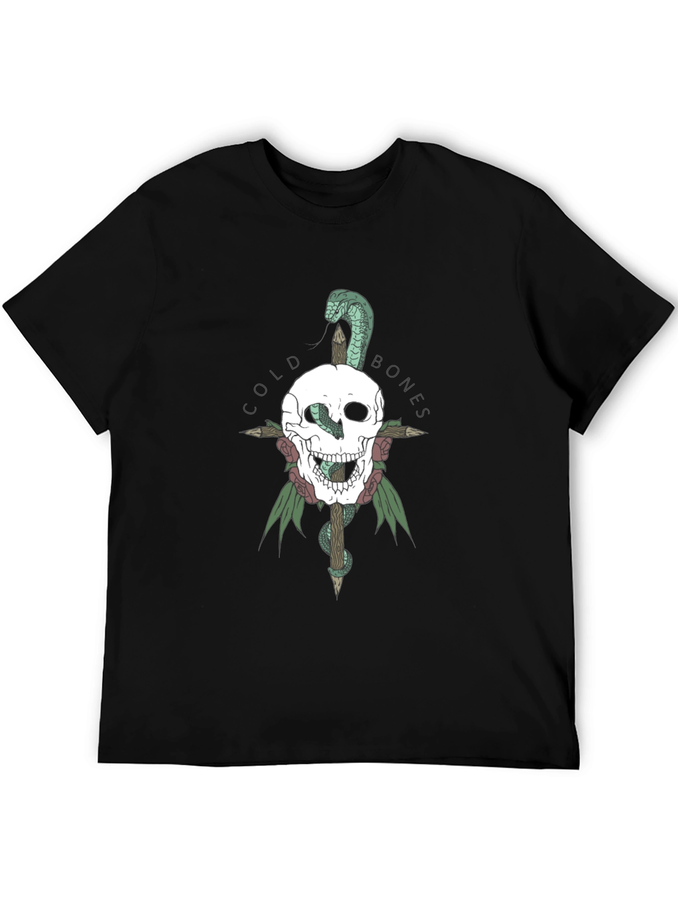 Black Cold Bones Skull & Snake Graphic Tee view 5