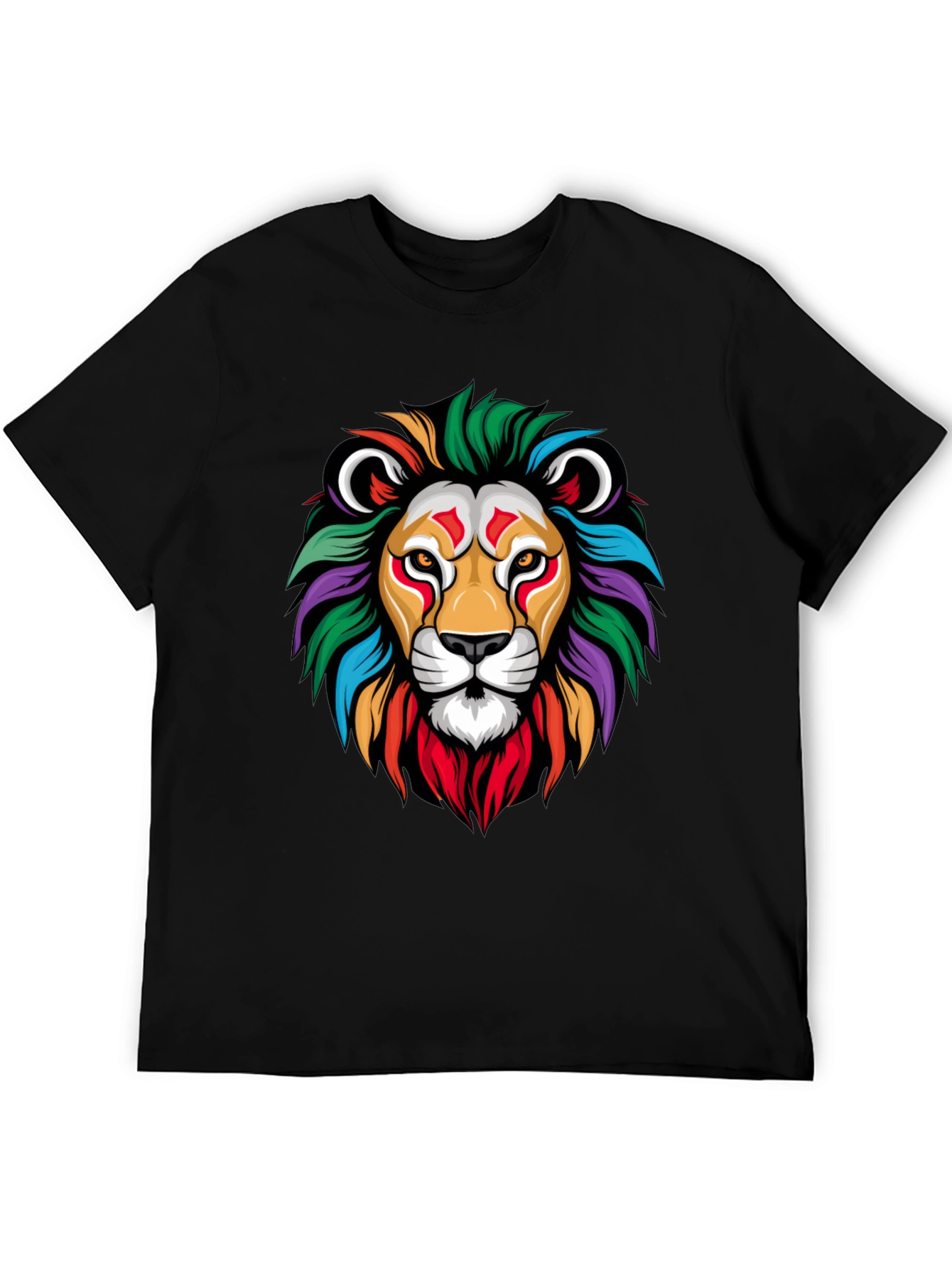 Black Colorful Lion Graphic Black T-Shirt view 5