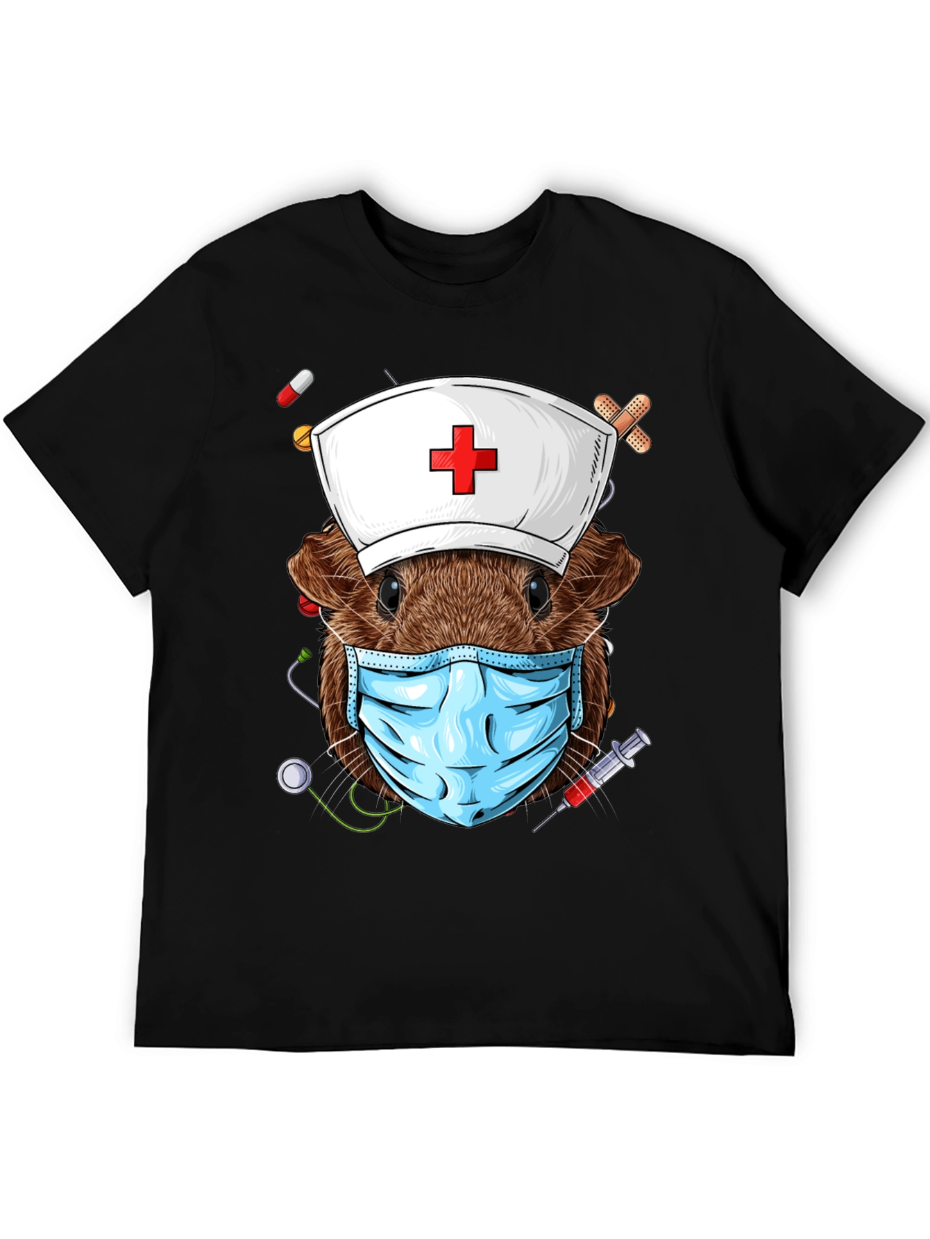 Black Nurse Guinea Pig Graphic T-Shirt view 5